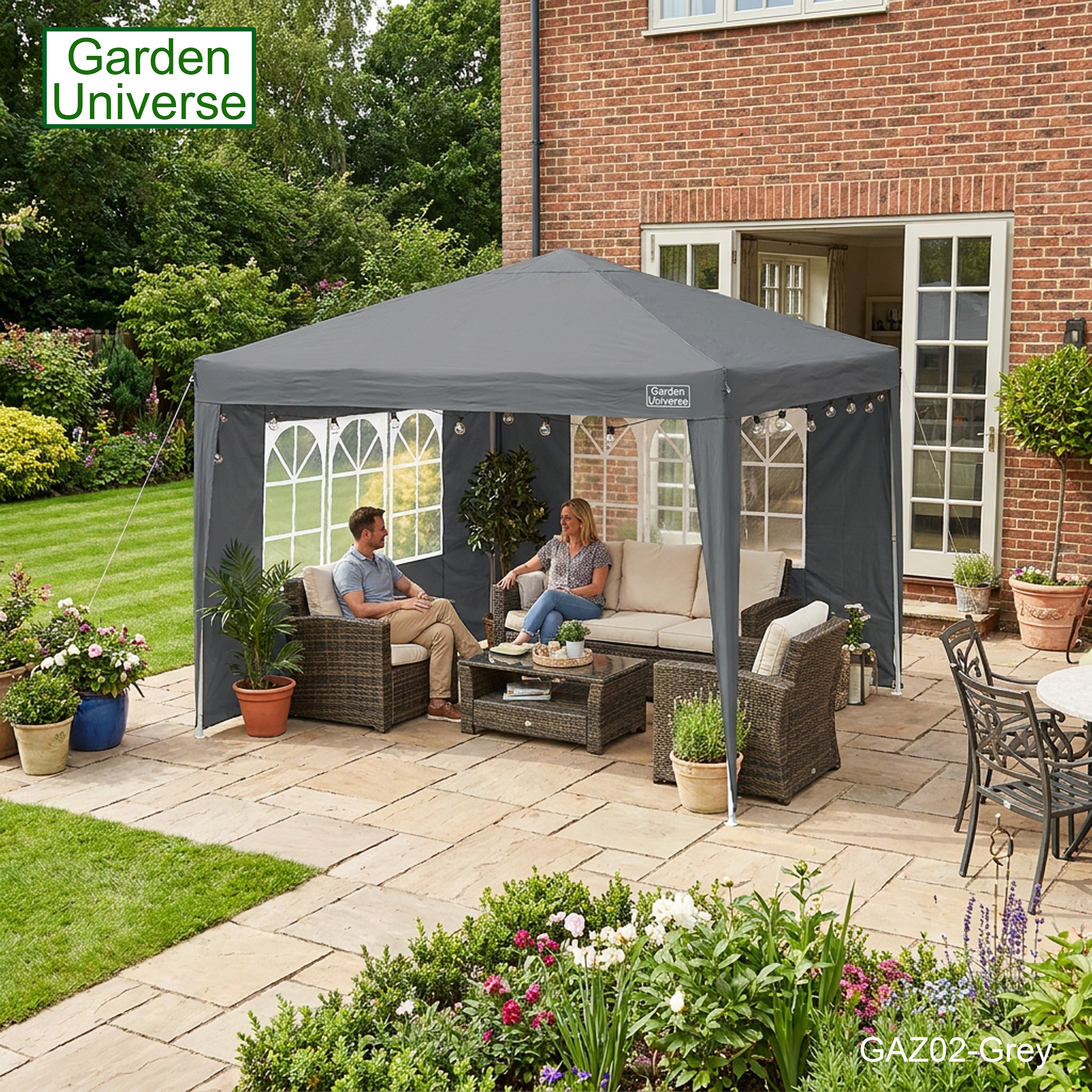 Gazebo 3 x 3m with Four Walls Steel Frame Grey GAZ02-Grey
