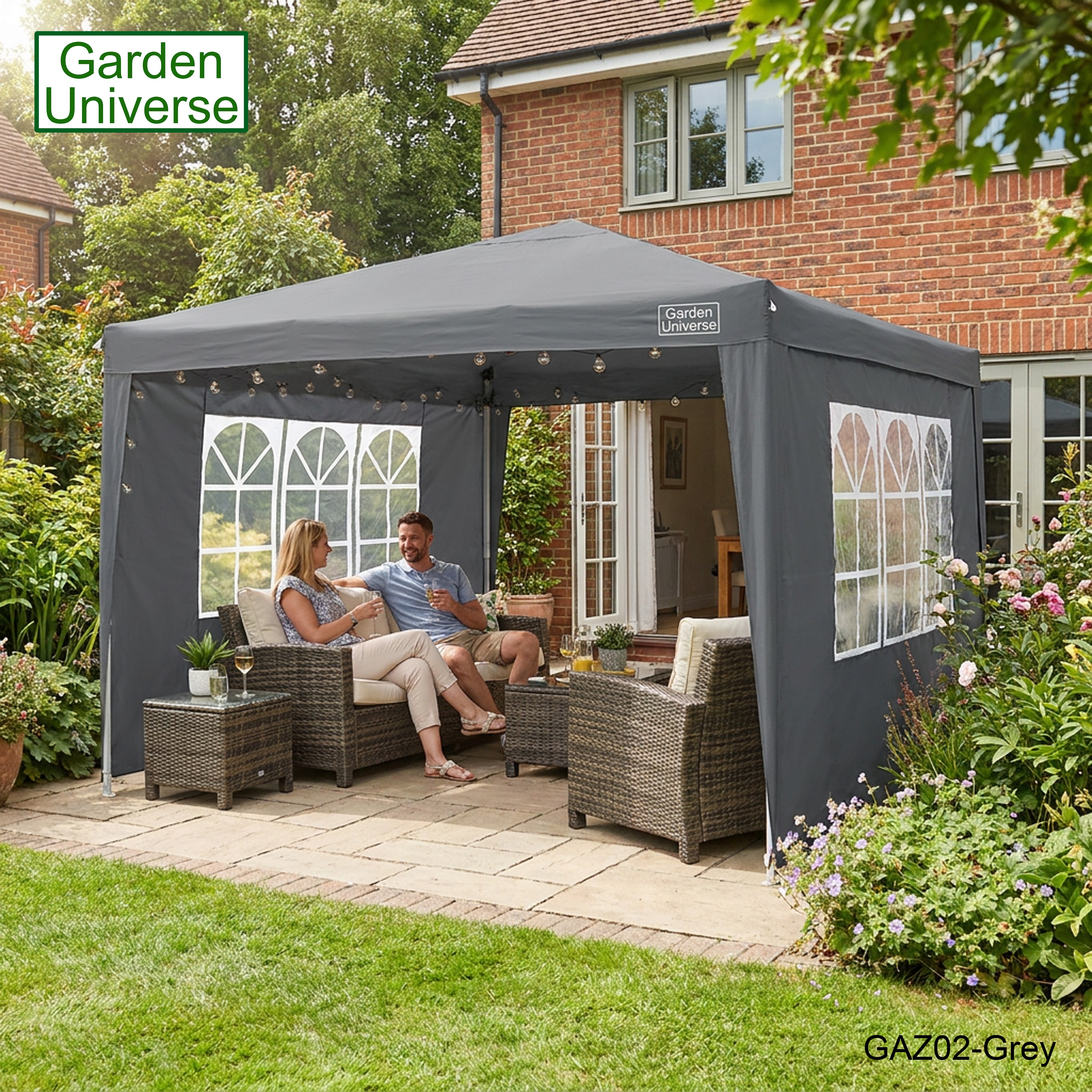 Gazebo 3 x 3m with Four Walls Steel Frame Grey GAZ02-Grey