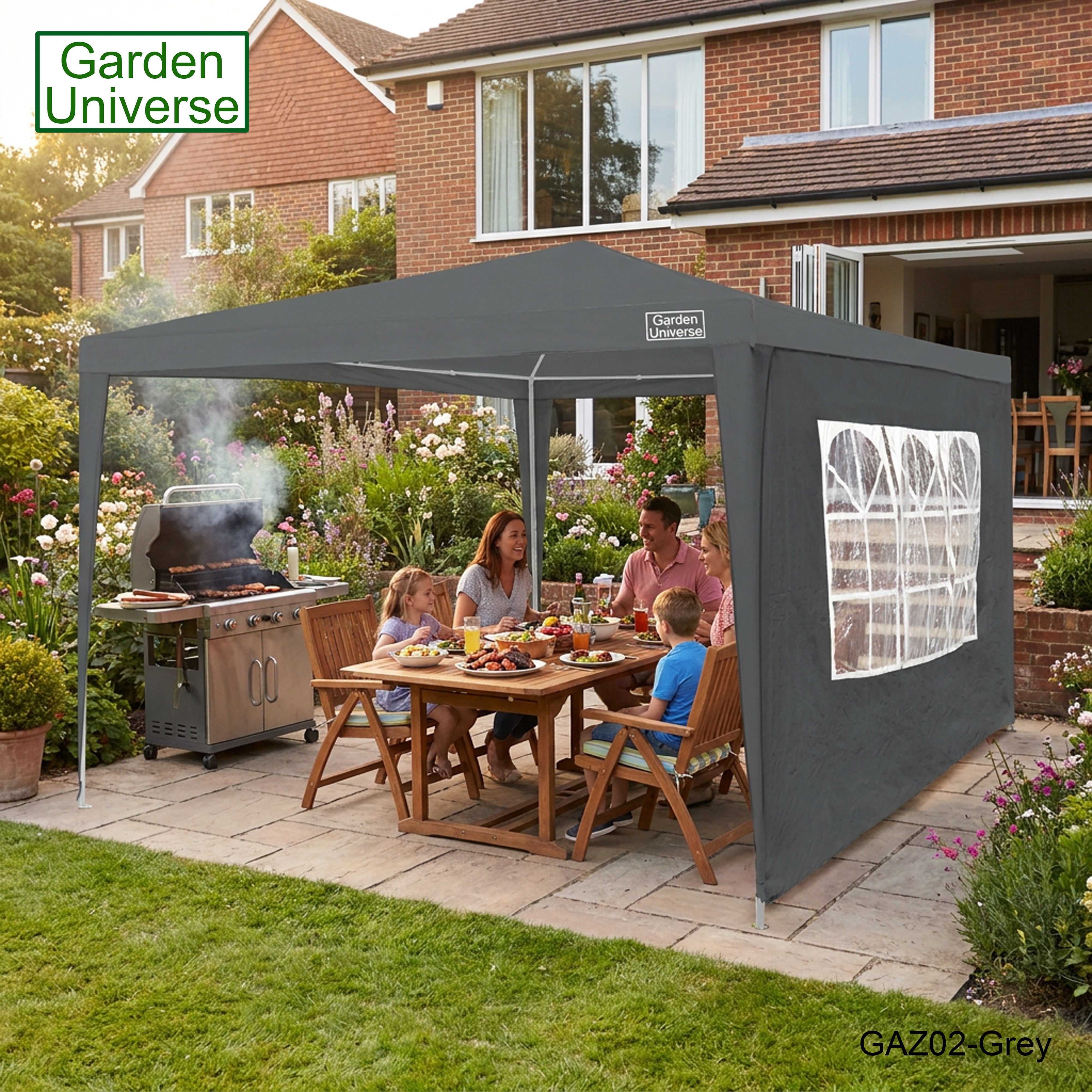 Gazebo 3 x 3m with Four Walls Steel Frame Grey GAZ02-Grey