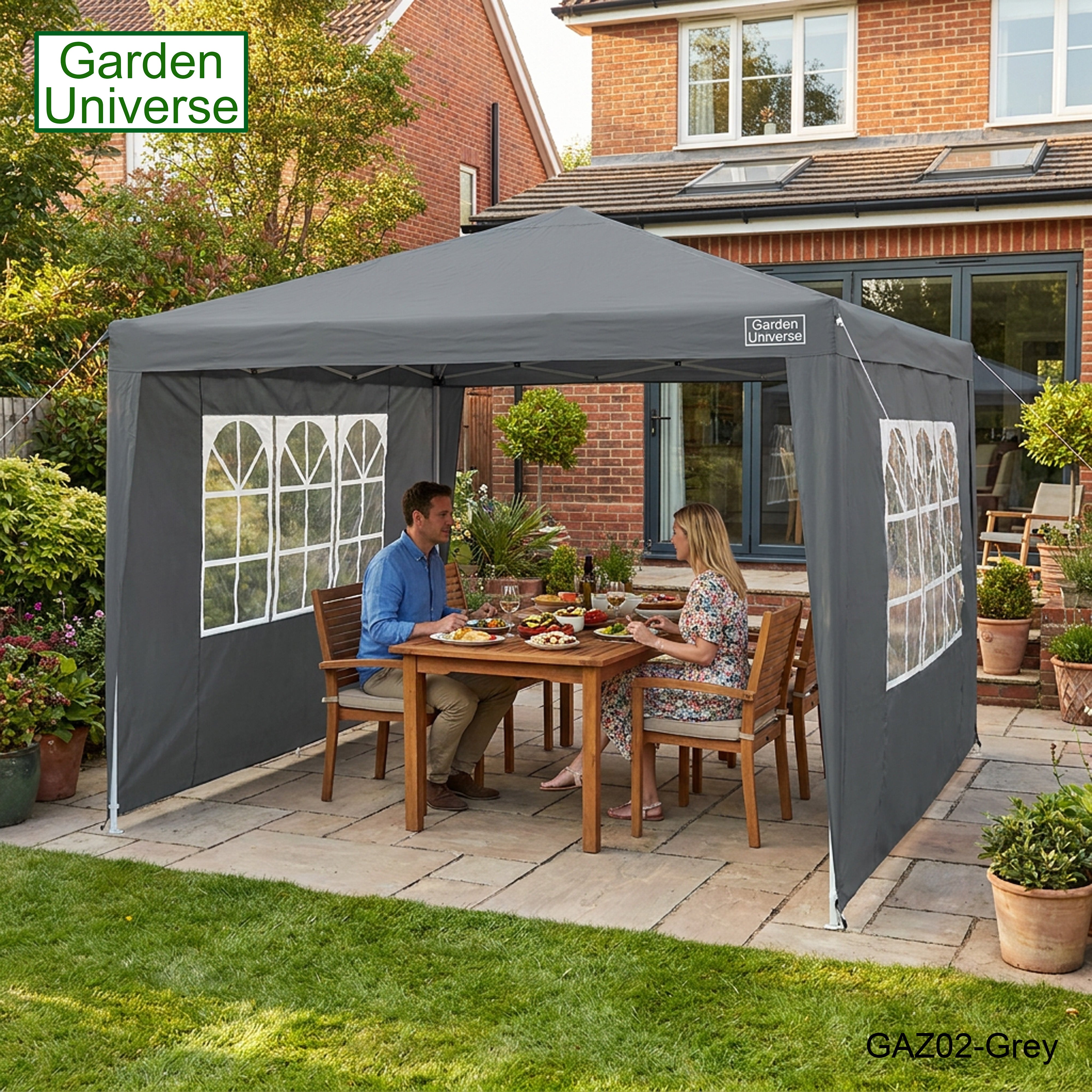 Gazebo 3 x 3m with Four Walls Steel Frame Grey GAZ02-Grey