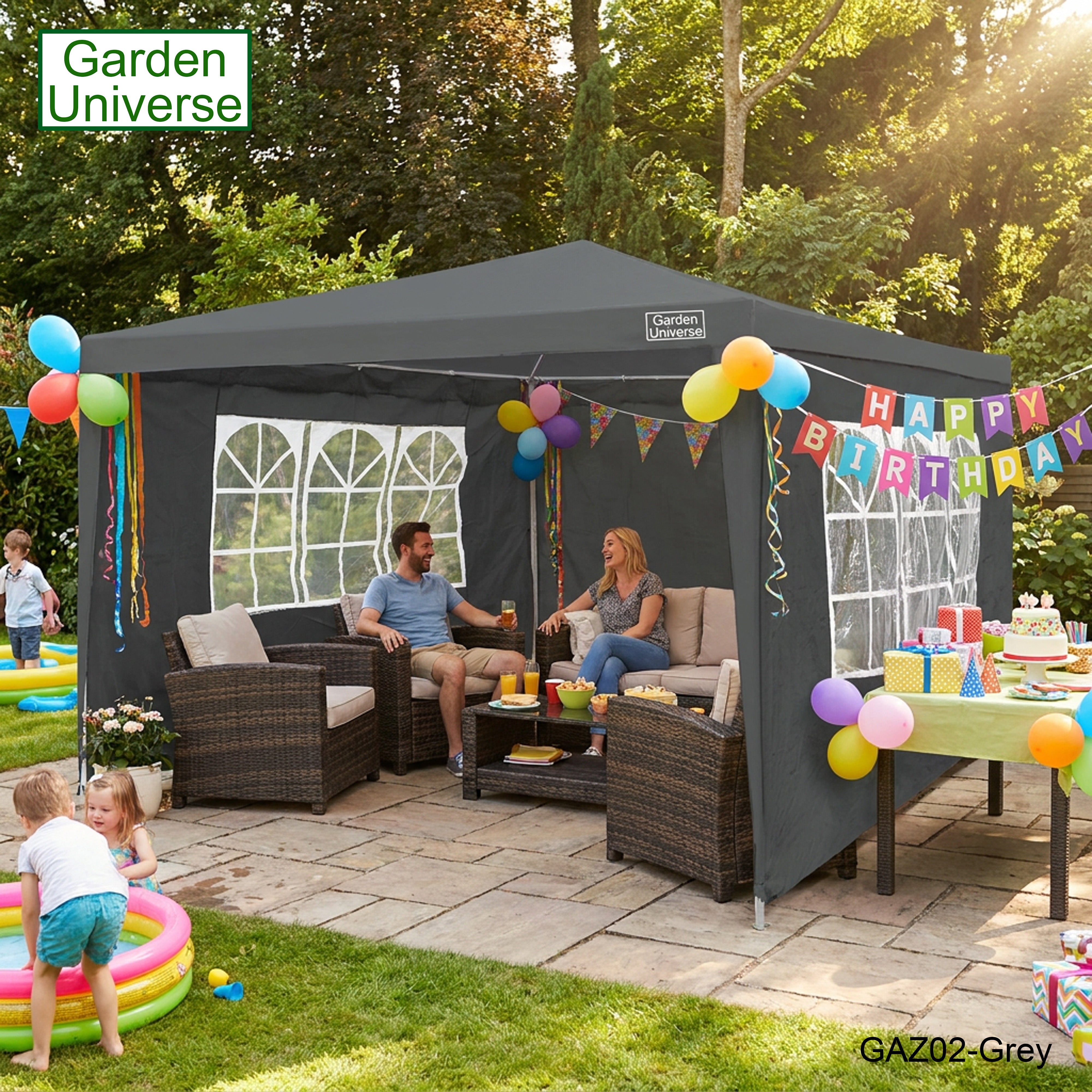 Gazebo 3 x 3m with Four Walls Steel Frame Grey GAZ02-Grey