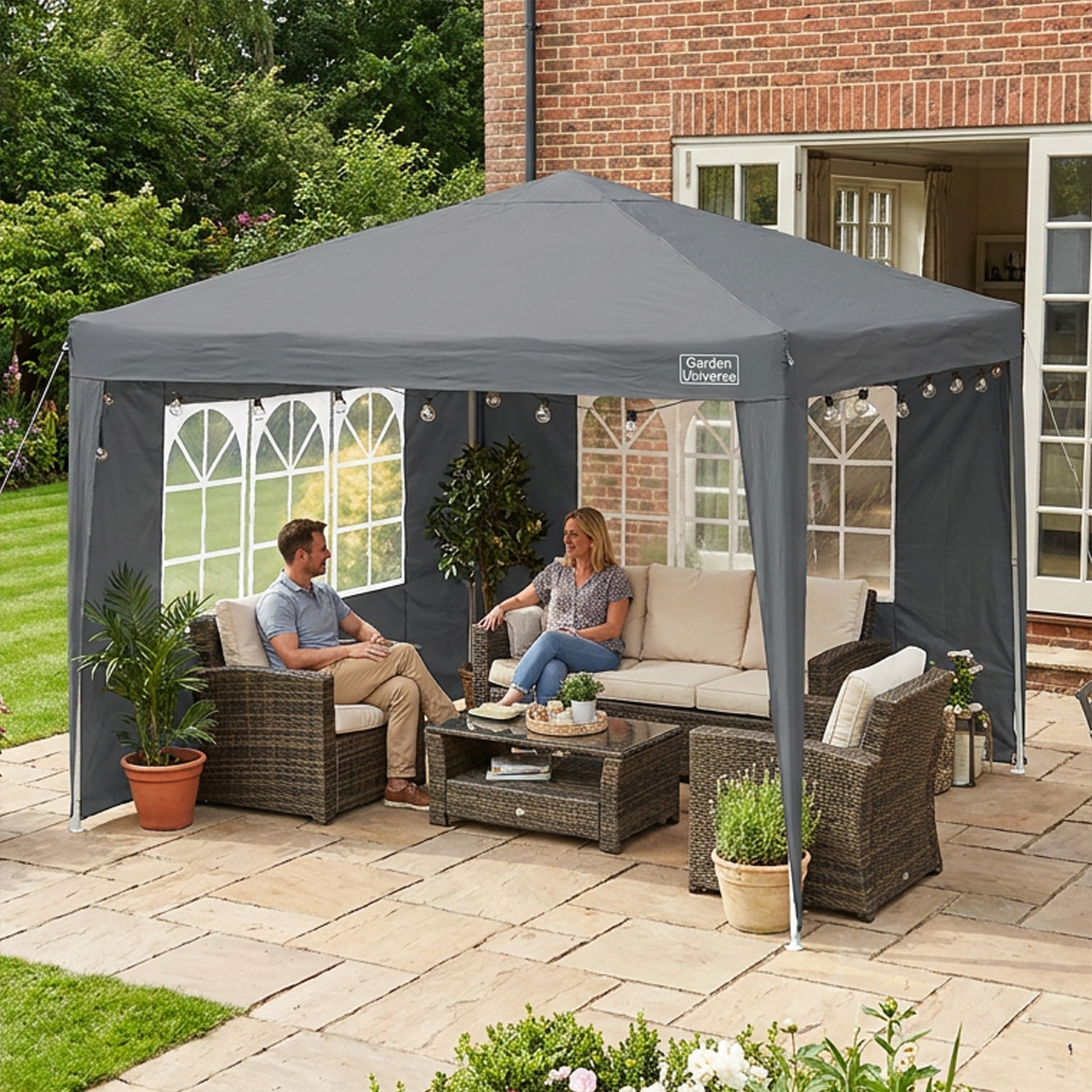 Gazebo 3 x 3m with Four Walls Steel Frame Grey GAZ02-Grey