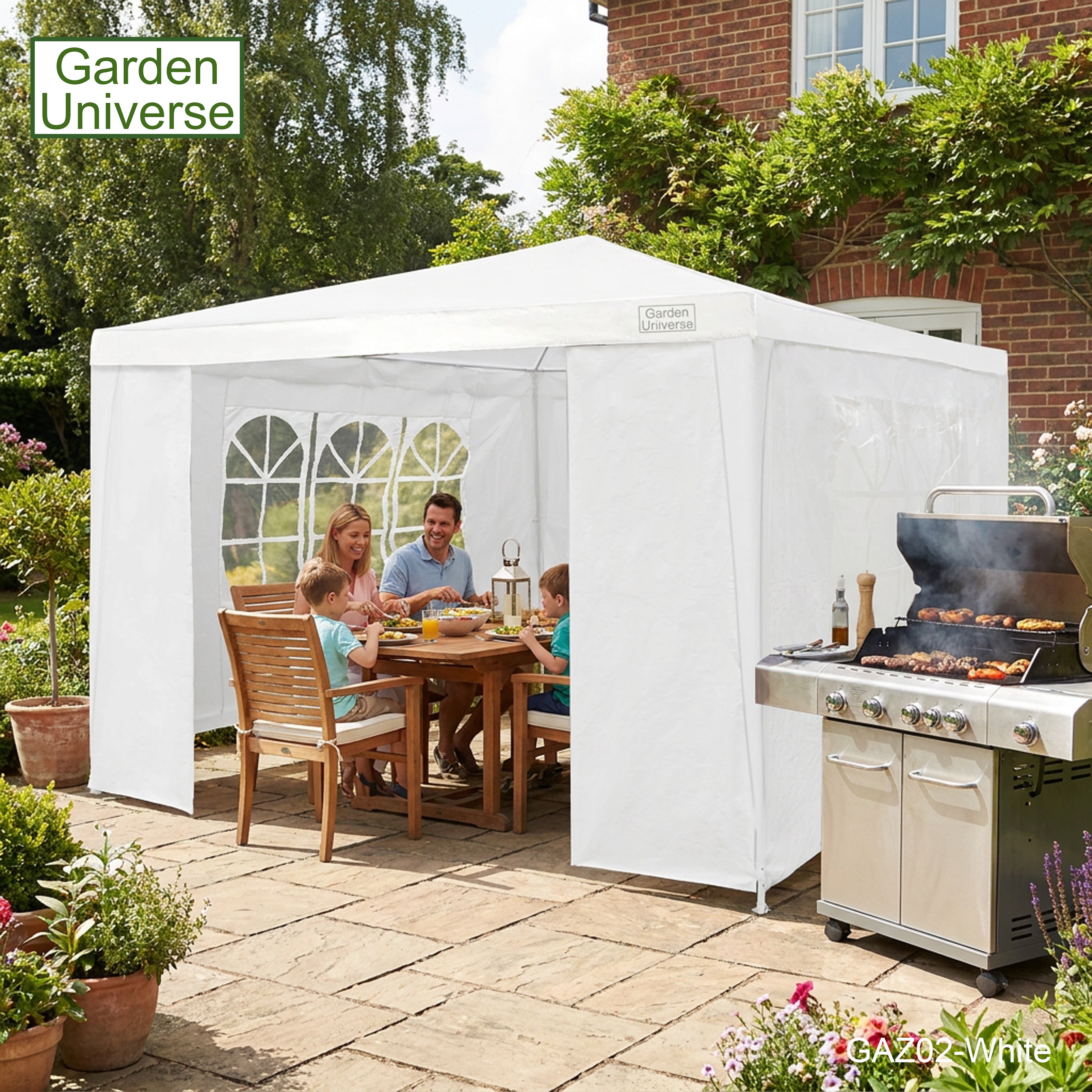 Gazebo 3 x 3m with Four Walls Steel Frame White GAZ02-White