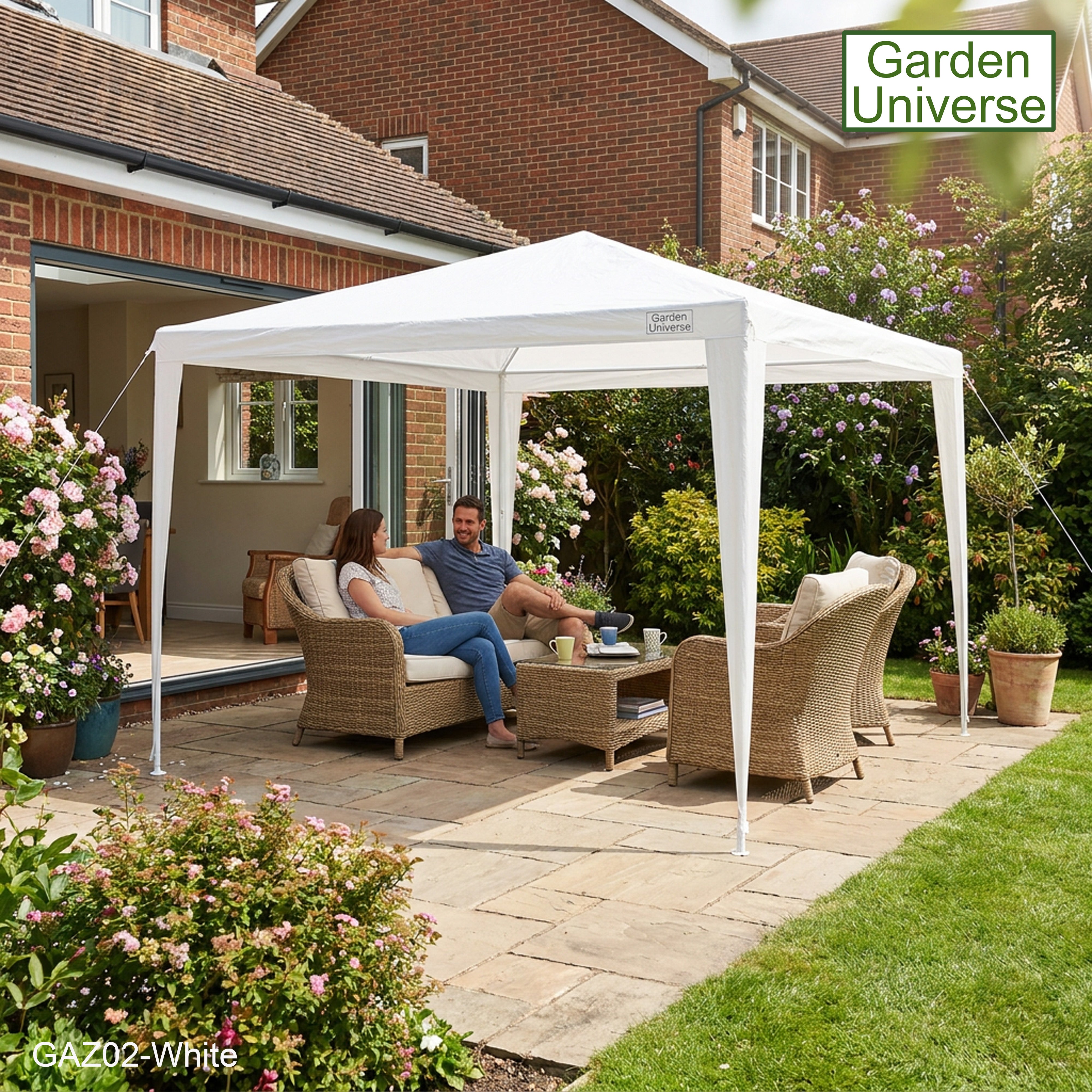 Gazebo 3 x 3m with Four Walls Steel Frame White GAZ02-White