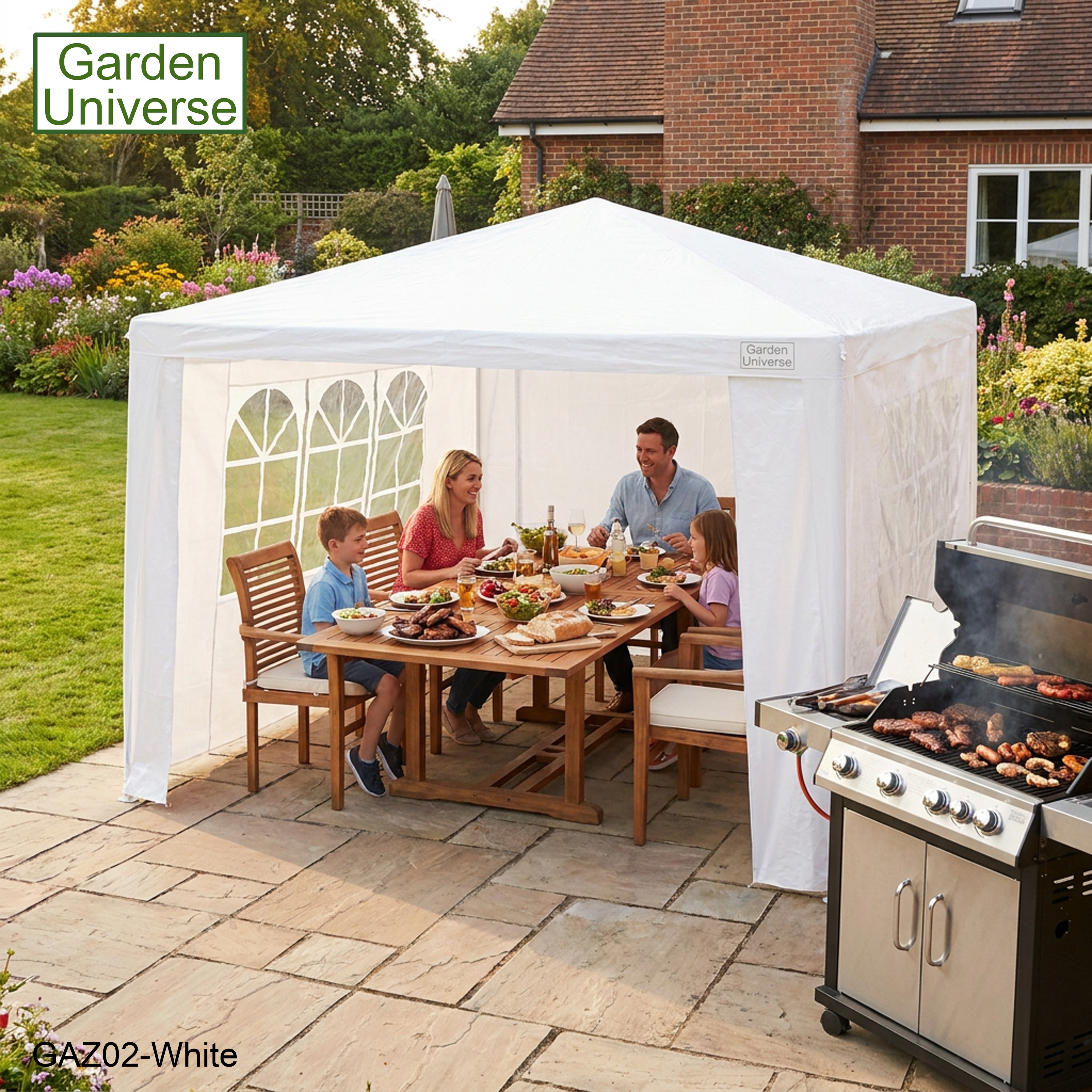 Gazebo 3 x 3m with Four Walls Steel Frame White GAZ02-White