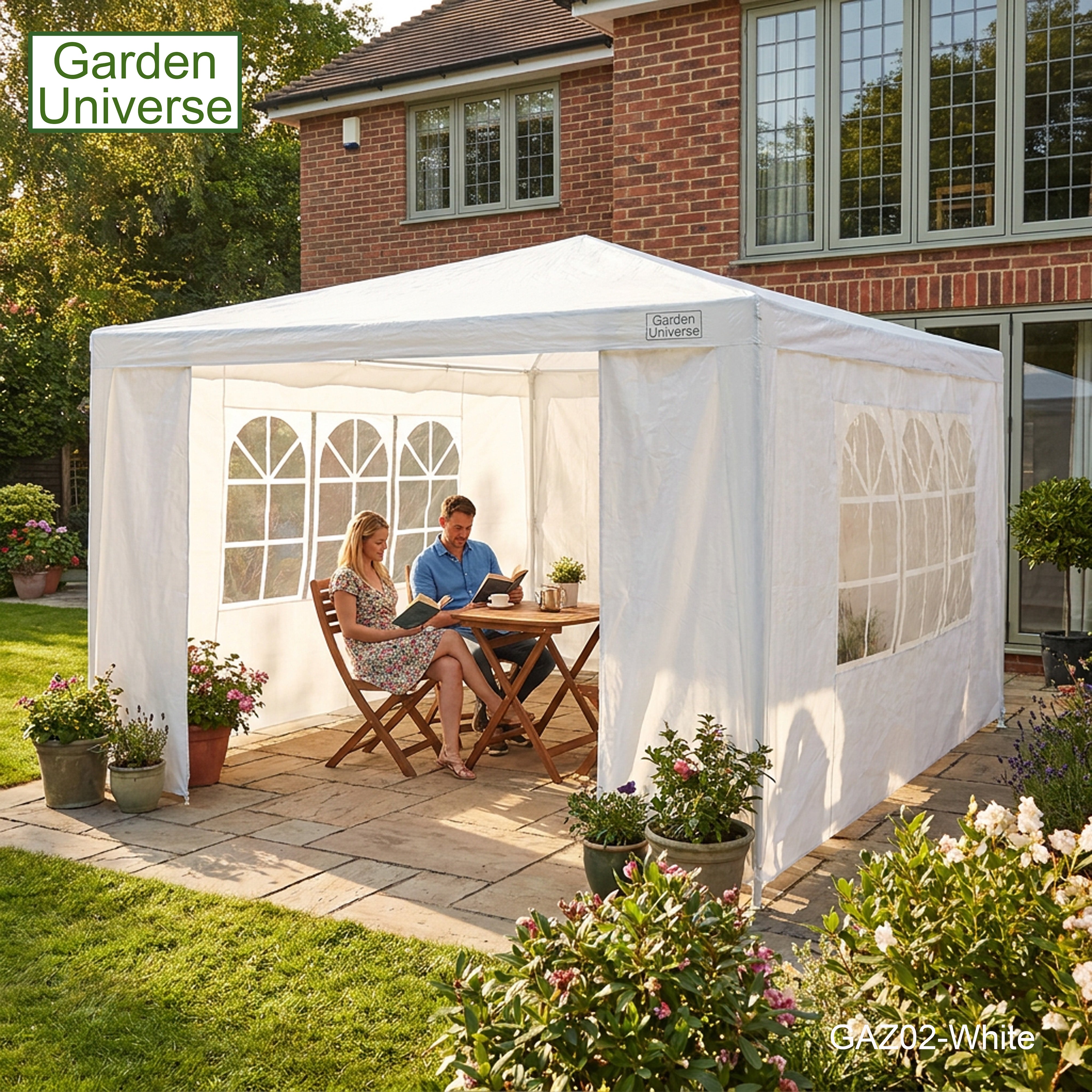 Gazebo 3 x 3m with Four Walls Steel Frame White GAZ02-White