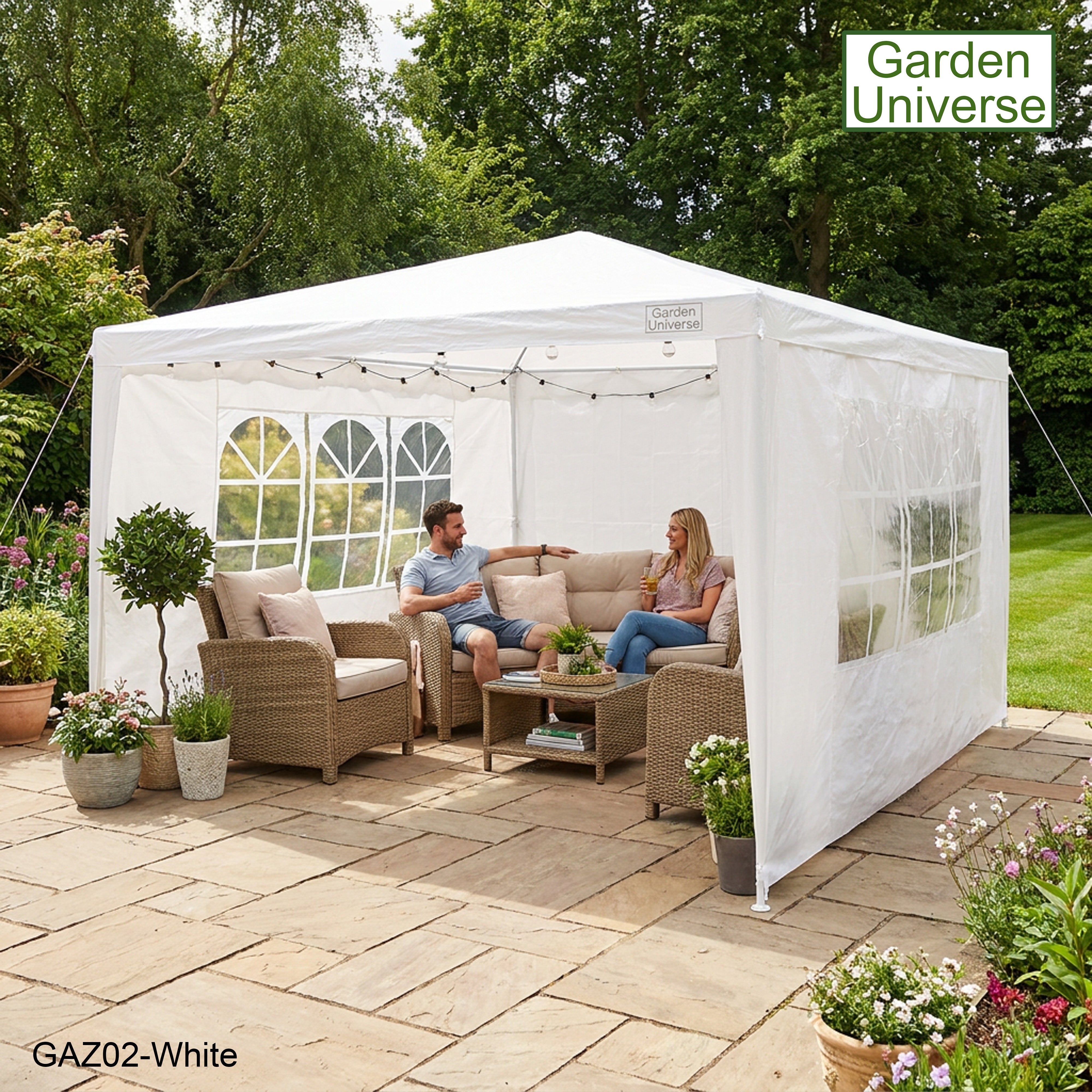Gazebo 3 x 3m with Four Walls Steel Frame White GAZ02-White