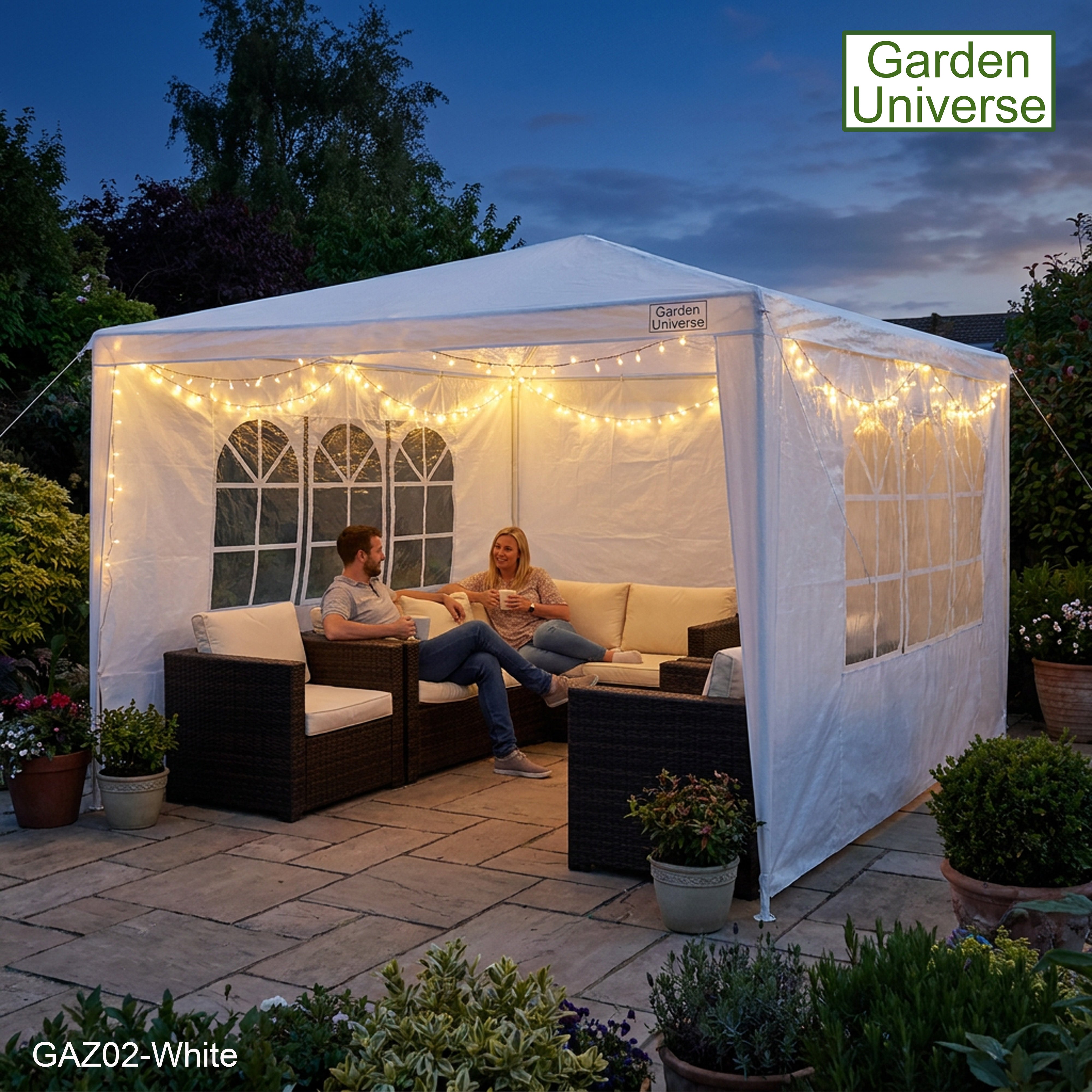 Gazebo 3 x 3m with Four Walls Steel Frame White GAZ02-White