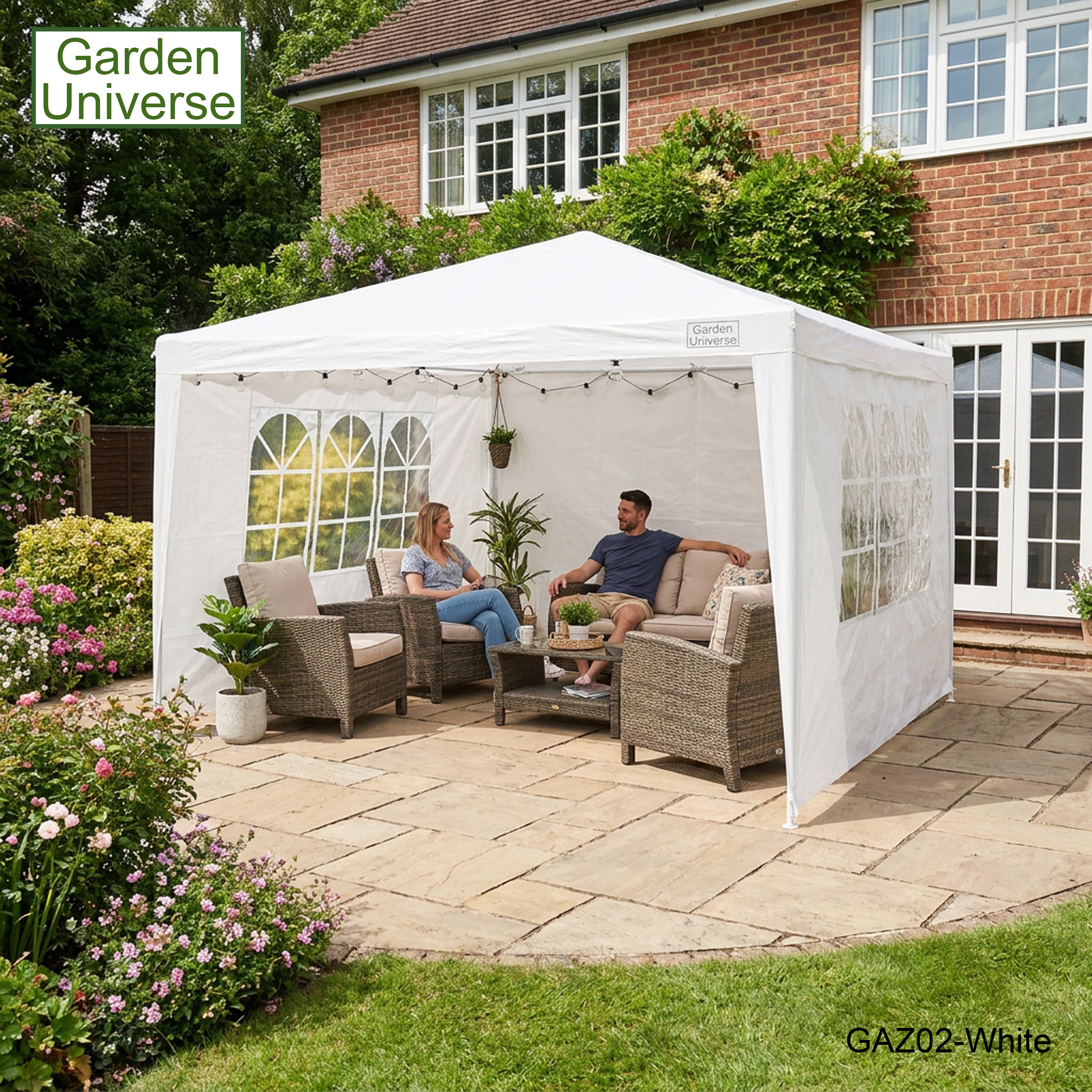 Gazebo 3 x 3m with Four Walls Steel Frame White GAZ02-White