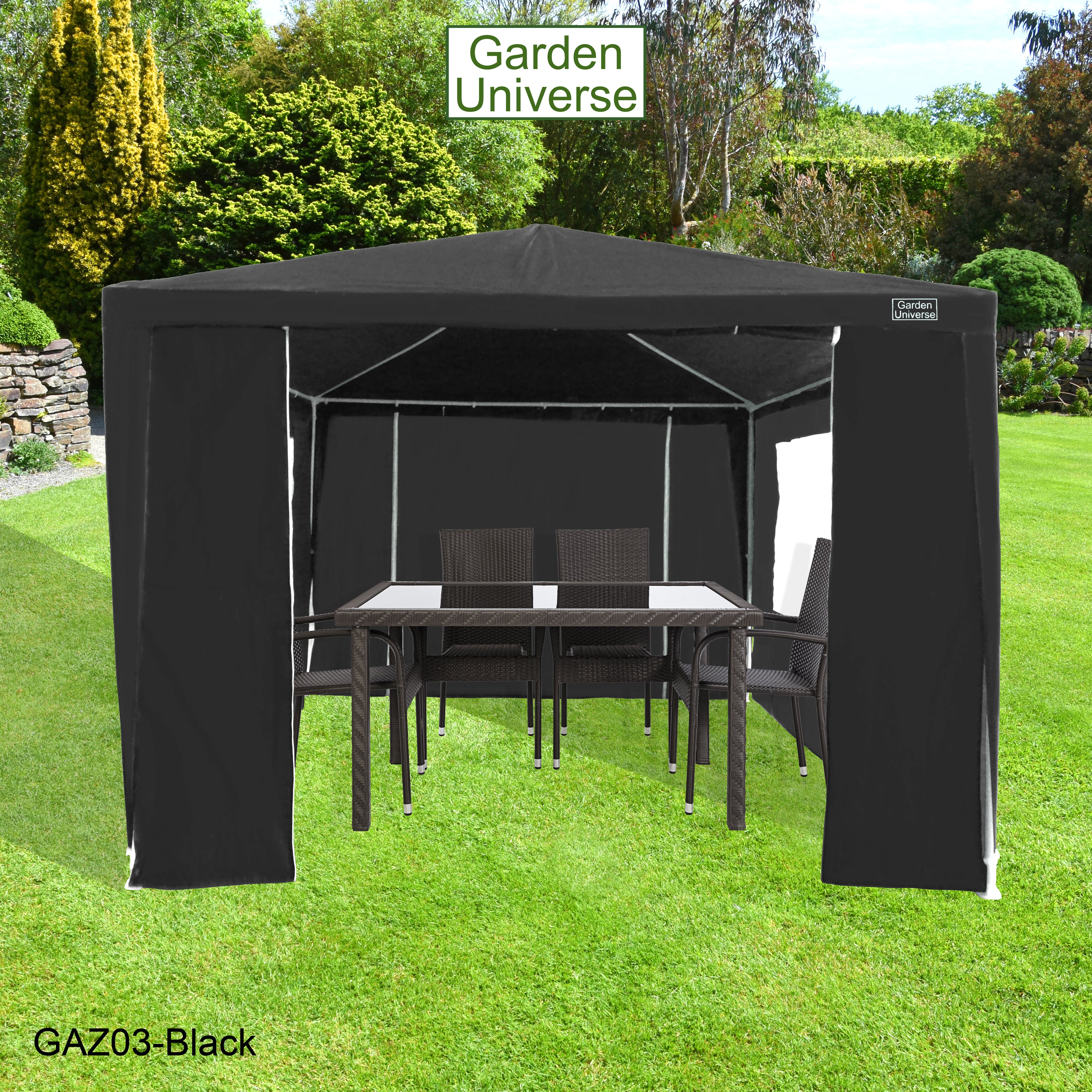 Gazebo 3m x 4m with Four Side Walls Steel Frame in Black - GAZ03-Black