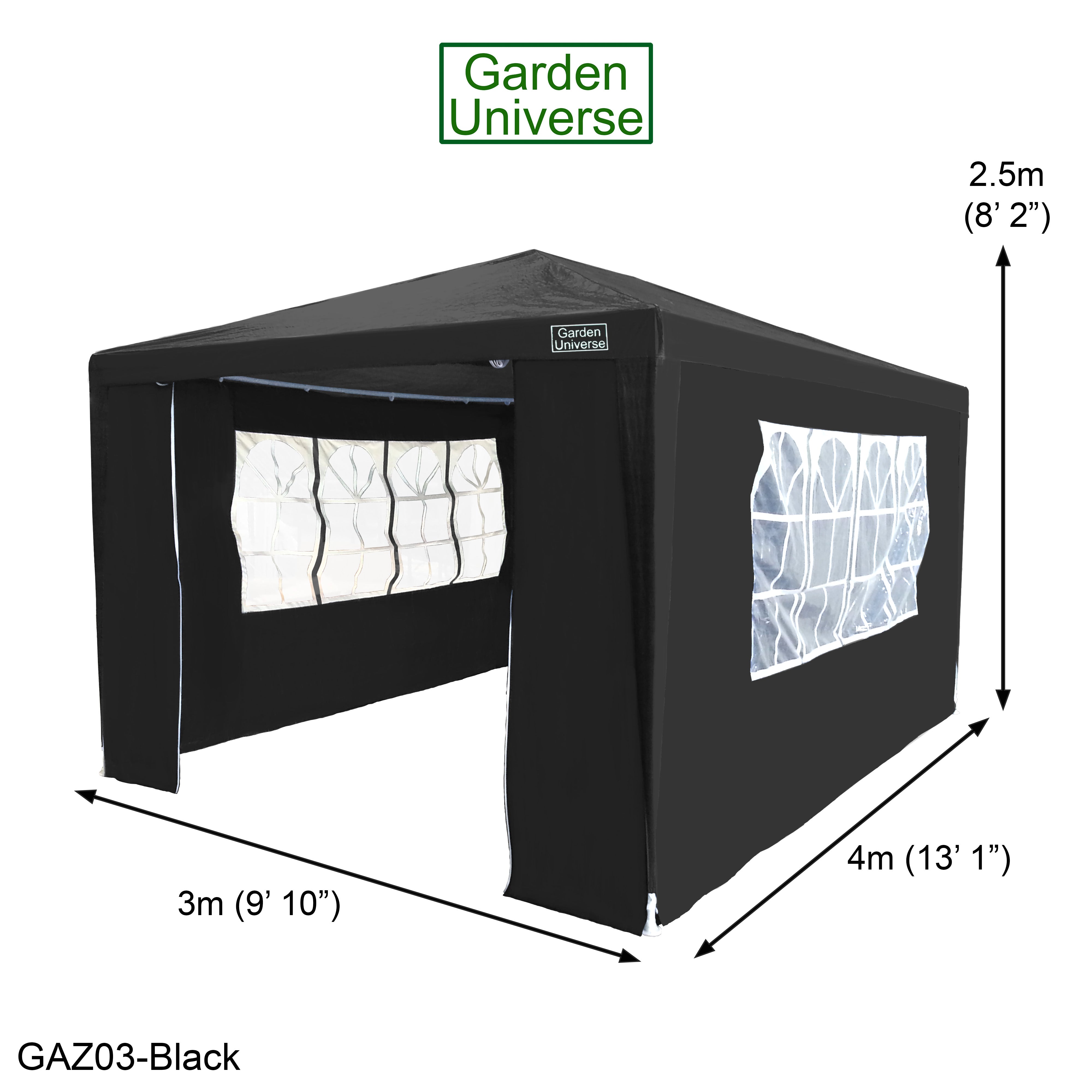 Gazebo 3m x 4m with Four Side Walls Steel Frame in Black - GAZ03-Black