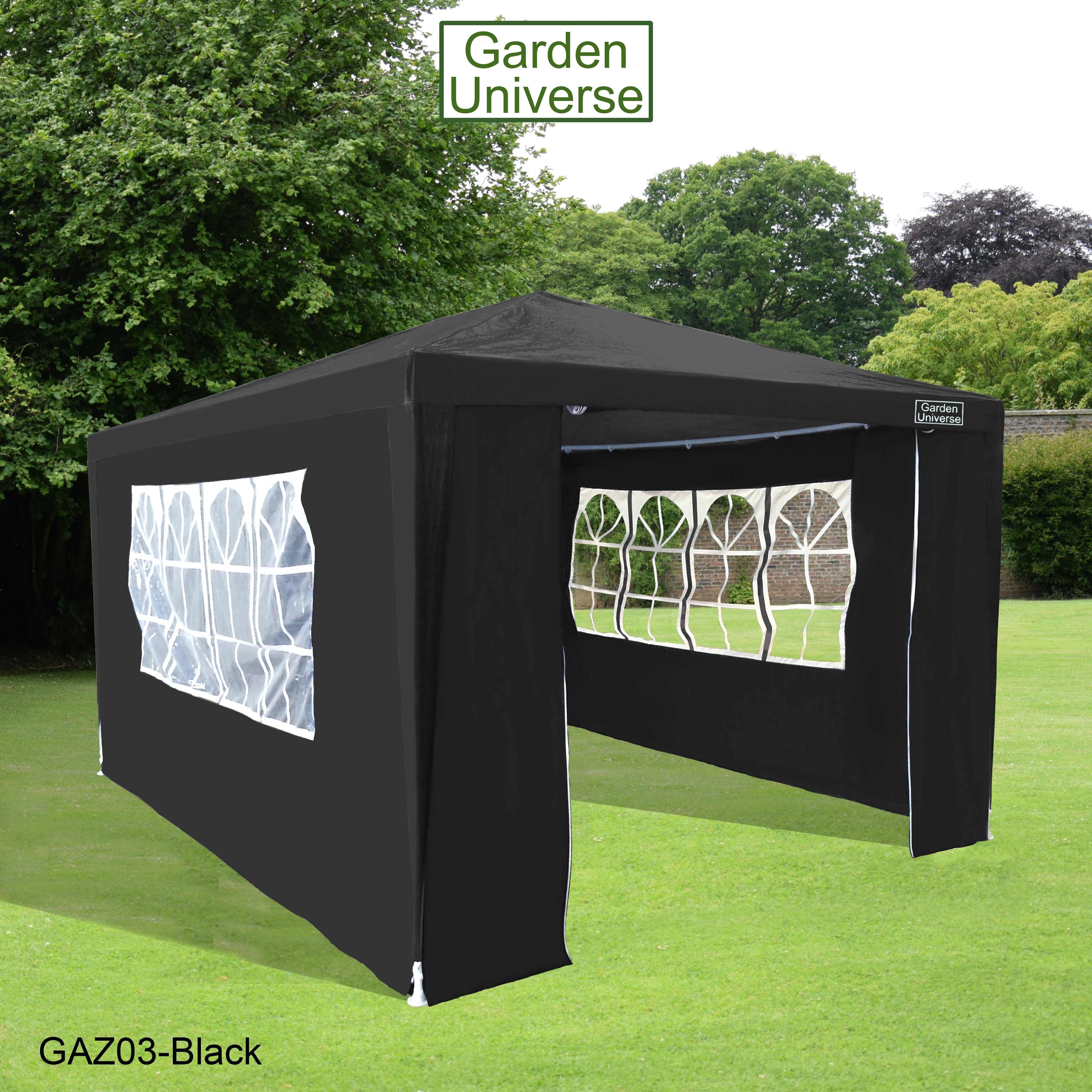 Gazebo 3m x 4m with Four Side Walls Steel Frame in Black - GAZ03-Black