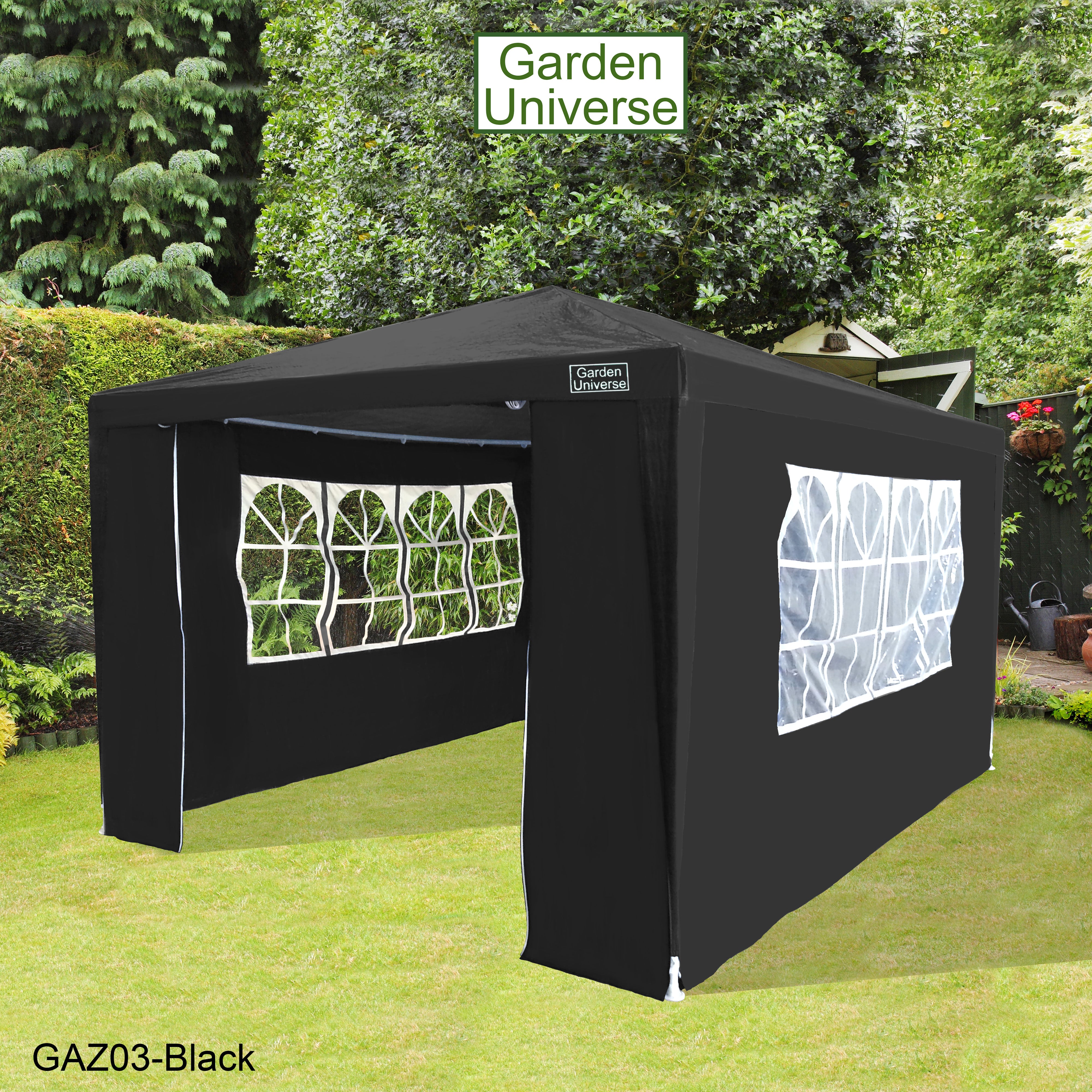 Gazebo 3m x 4m with Four Side Walls Steel Frame in Black - GAZ03-Black