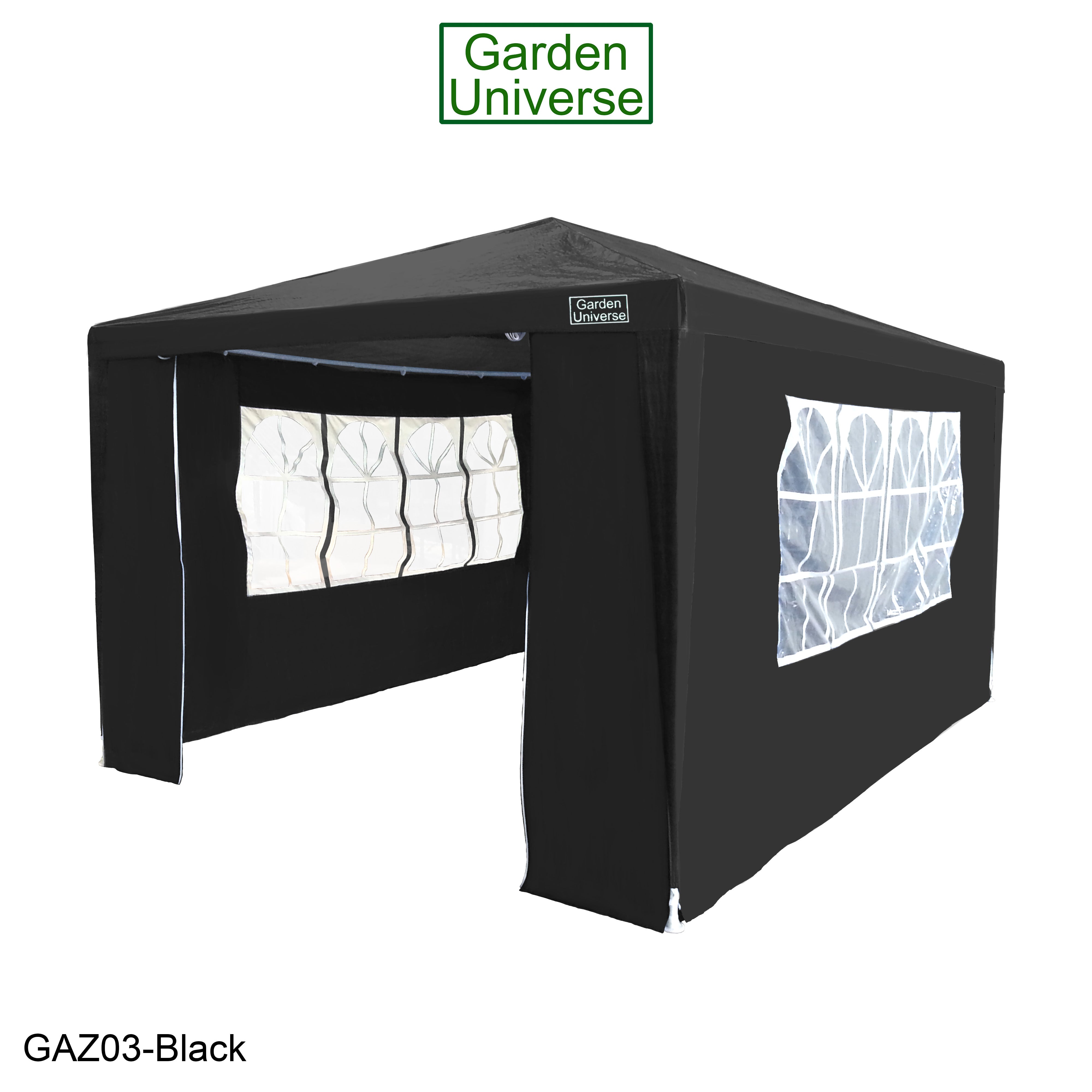 Gazebo 3m x 4m with Four Side Walls Steel Frame in Black - GAZ03-Black