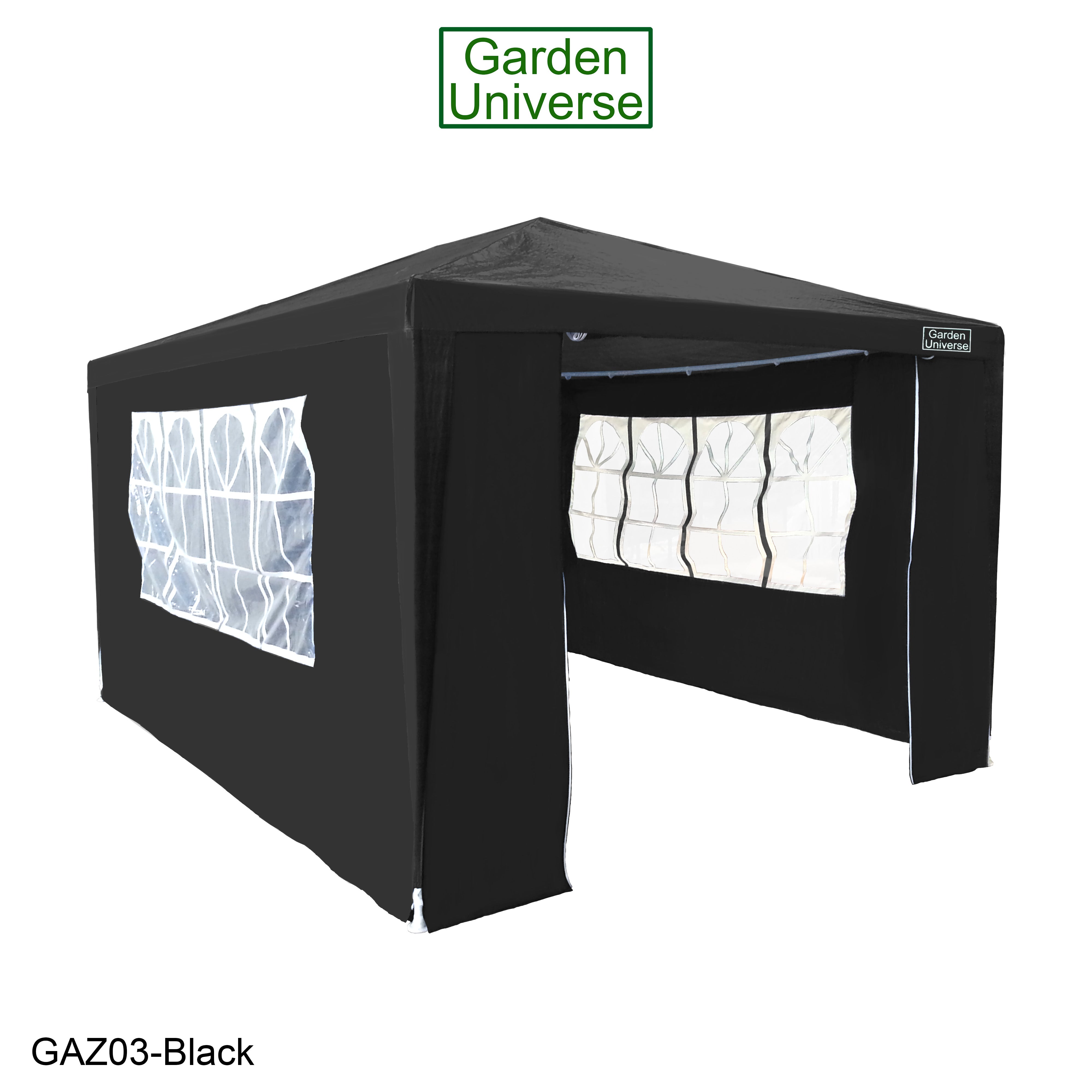 Gazebo 3m x 4m with Four Side Walls Steel Frame in Black - GAZ03-Black