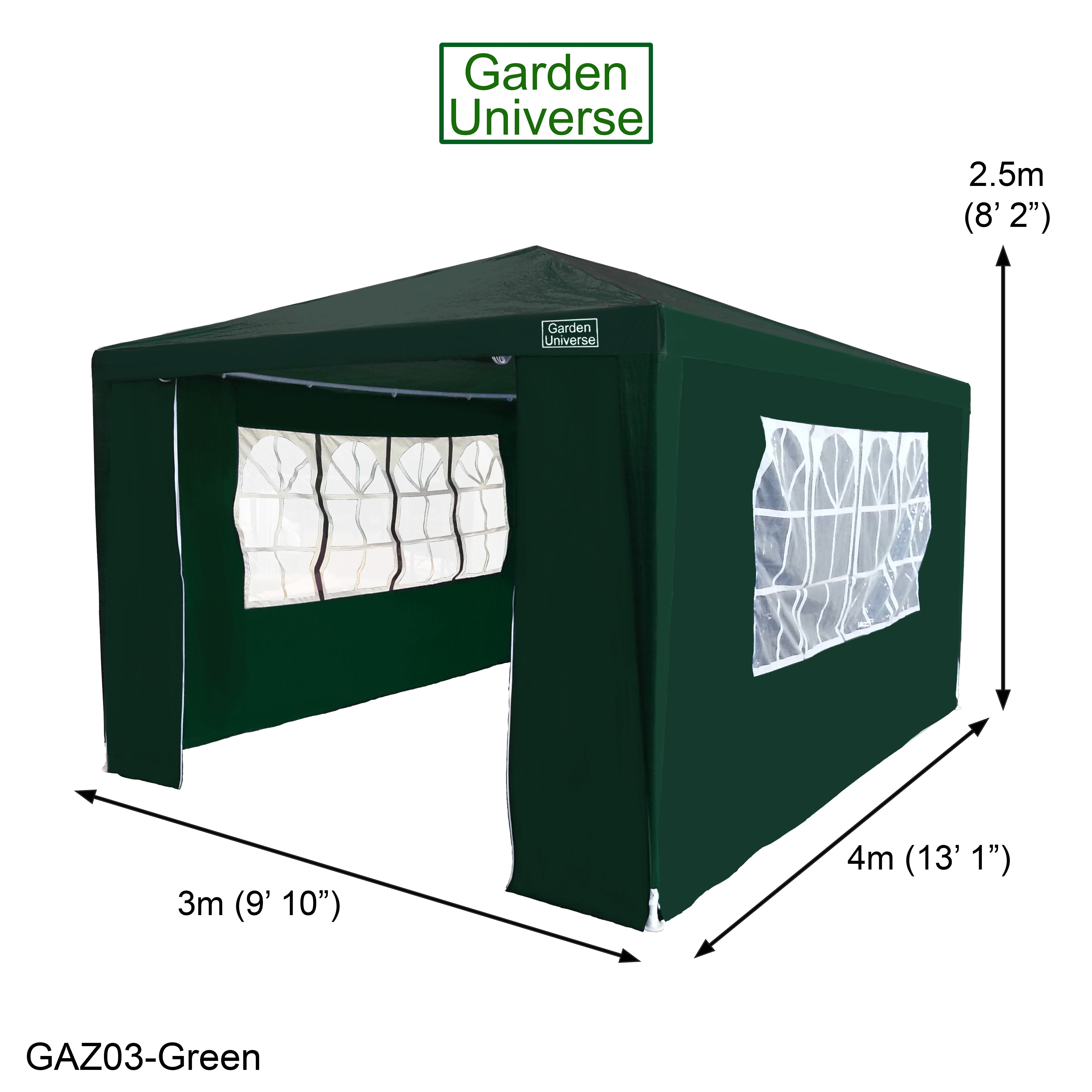 Gazebo 3m x 4m with Four Side Walls Steel Frame in Green - GAZ03-Green