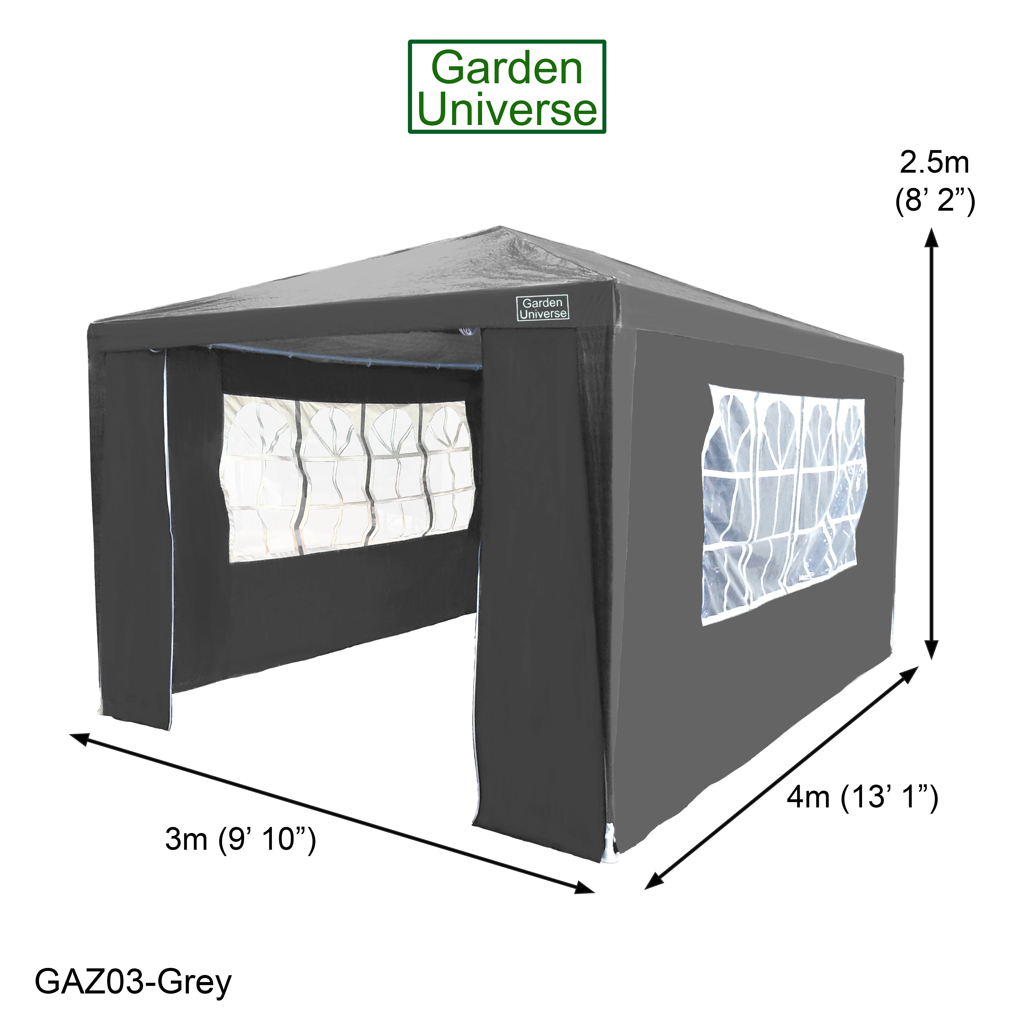 Gazebo 3m x 4m with Four Side Walls Steel Frame in Grey - GAZ03-Grey