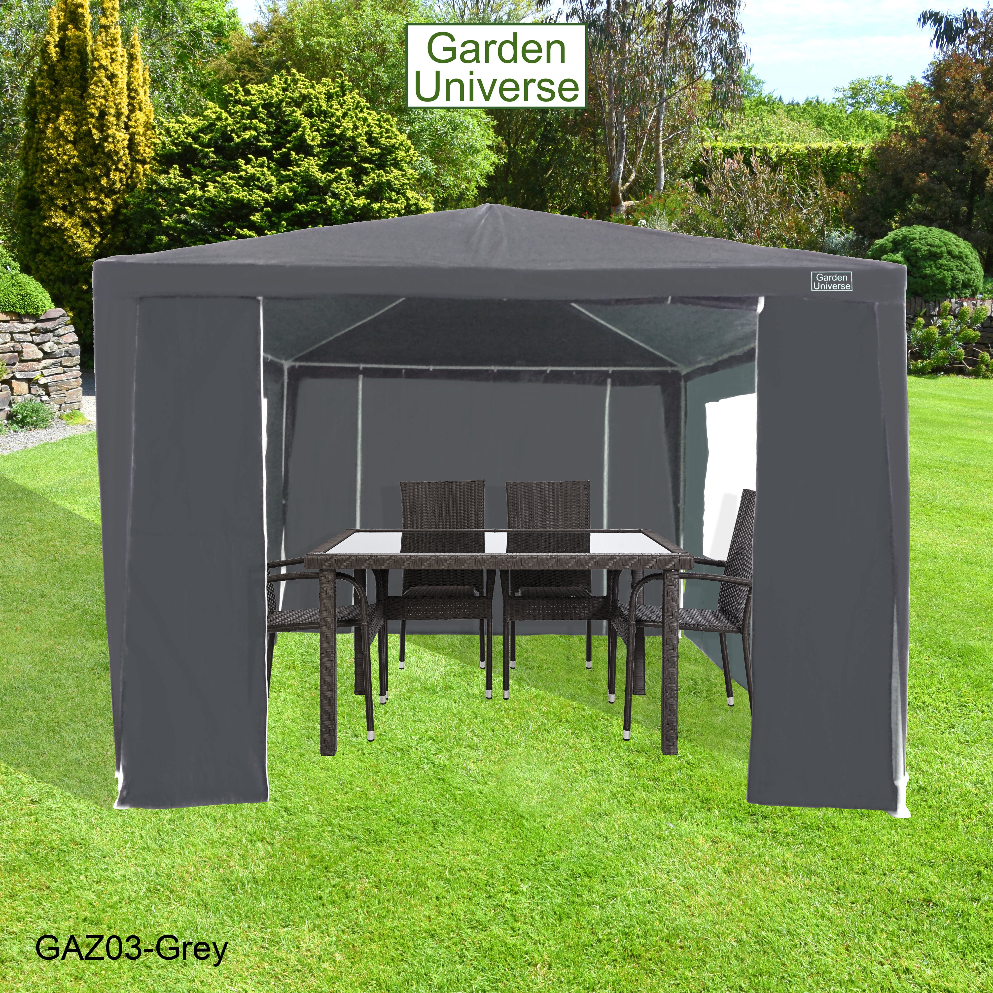Gazebo 3m x 4m with Four Side Walls Steel Frame in Grey - GAZ03-Grey