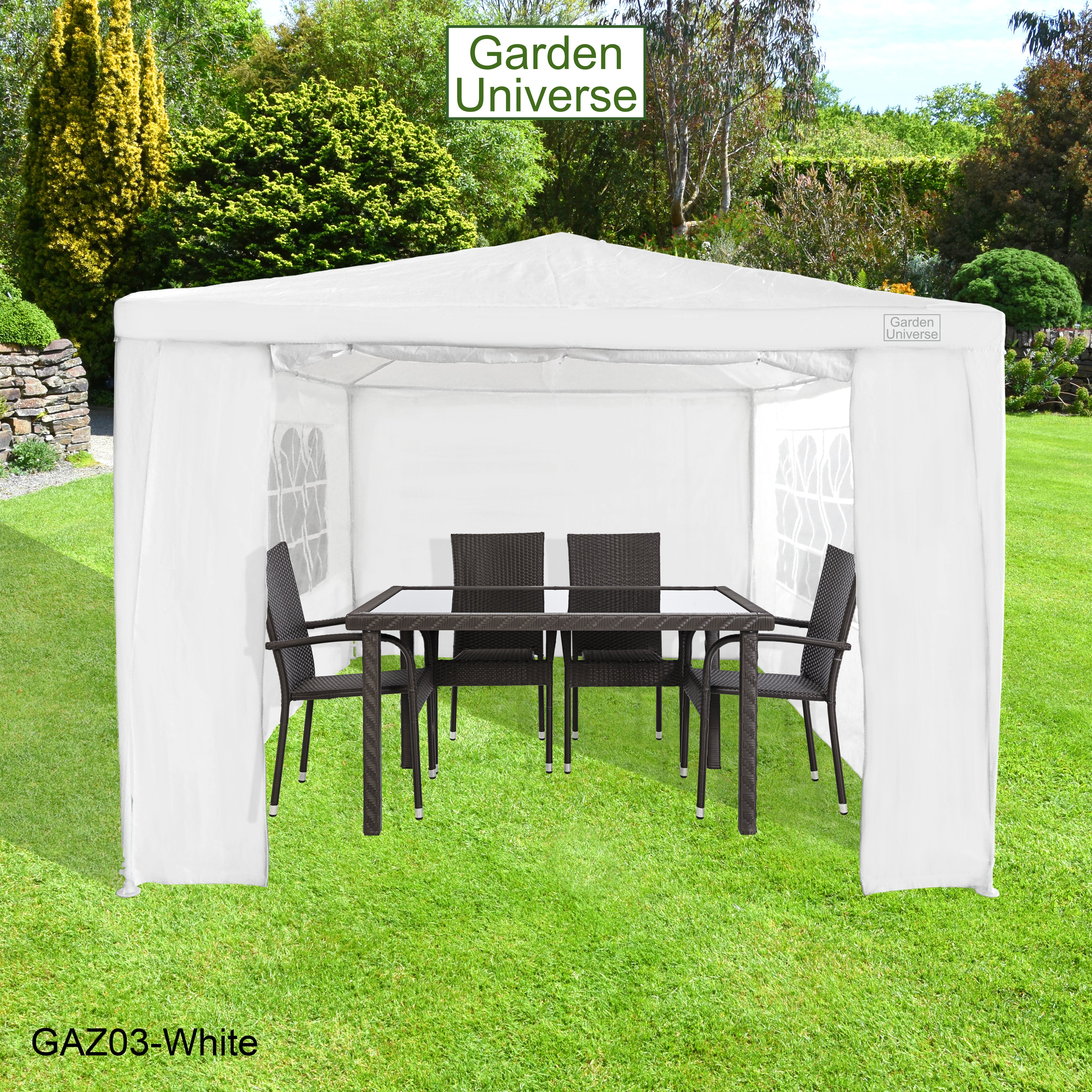 Gazebo 3m x 4m with Four Side Walls Steel Frame in White - GAZ03-White