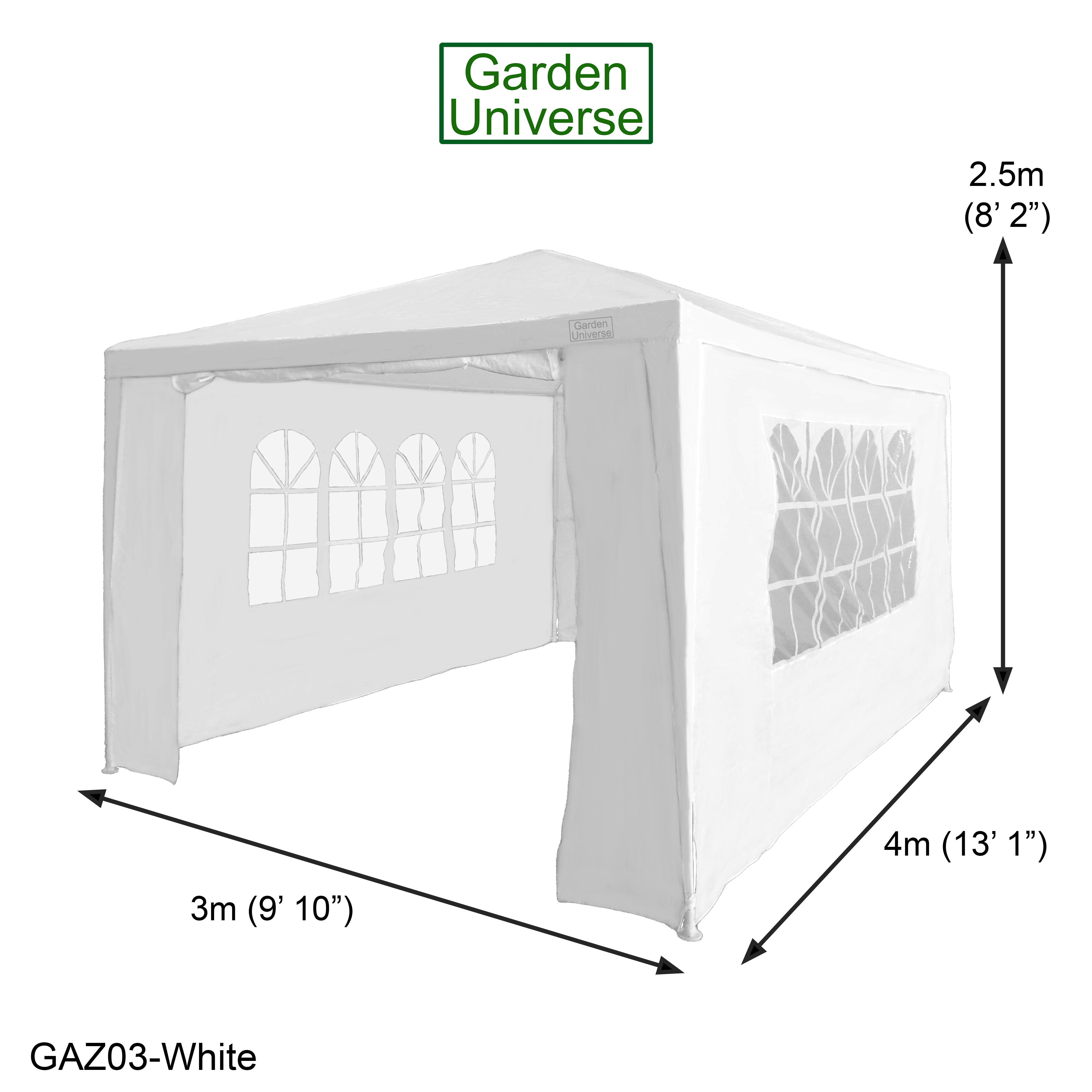 Gazebo 3m x 4m with Four Side Walls Steel Frame in White - GAZ03-White