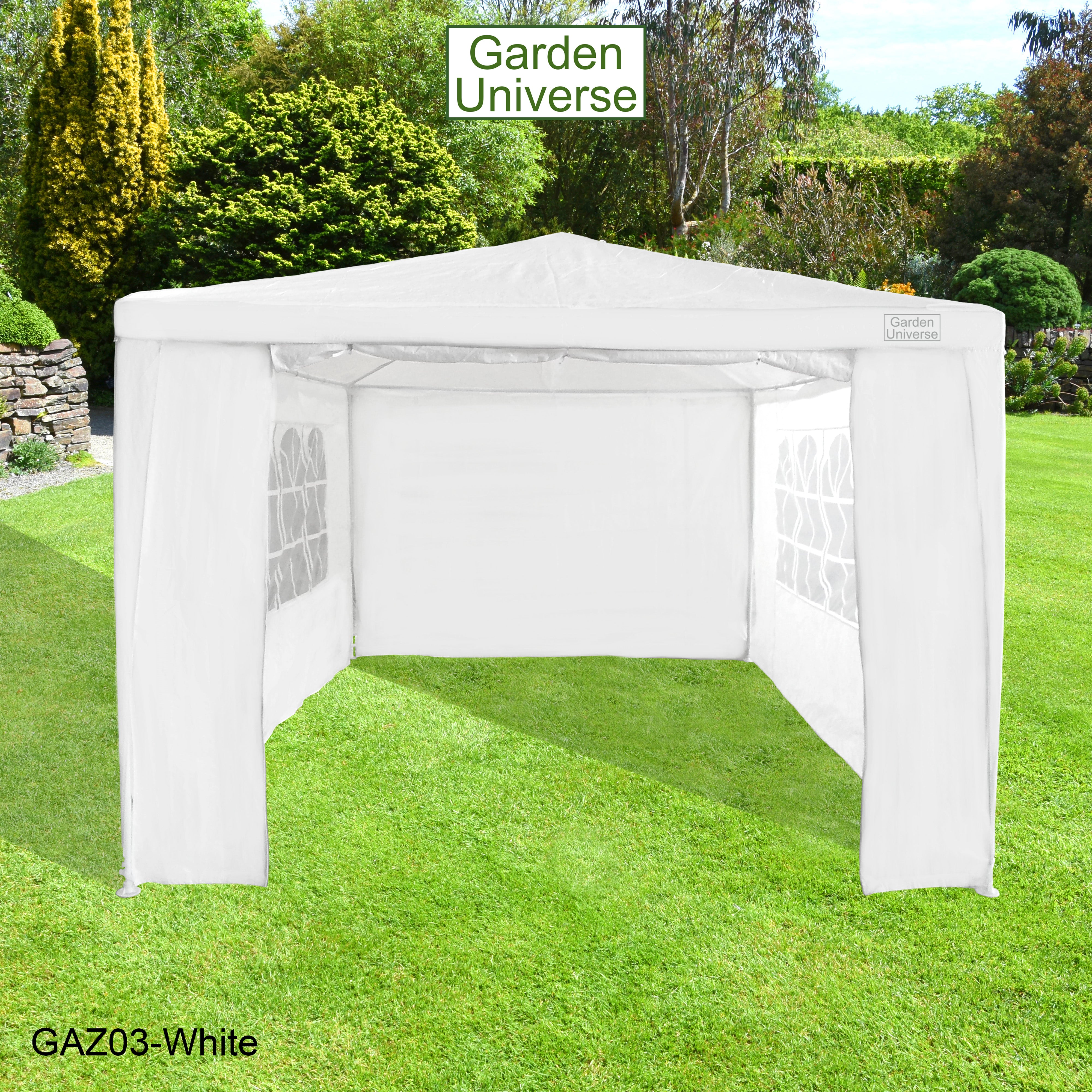 Gazebo 3m x 4m with Four Side Walls Steel Frame in White - GAZ03-White