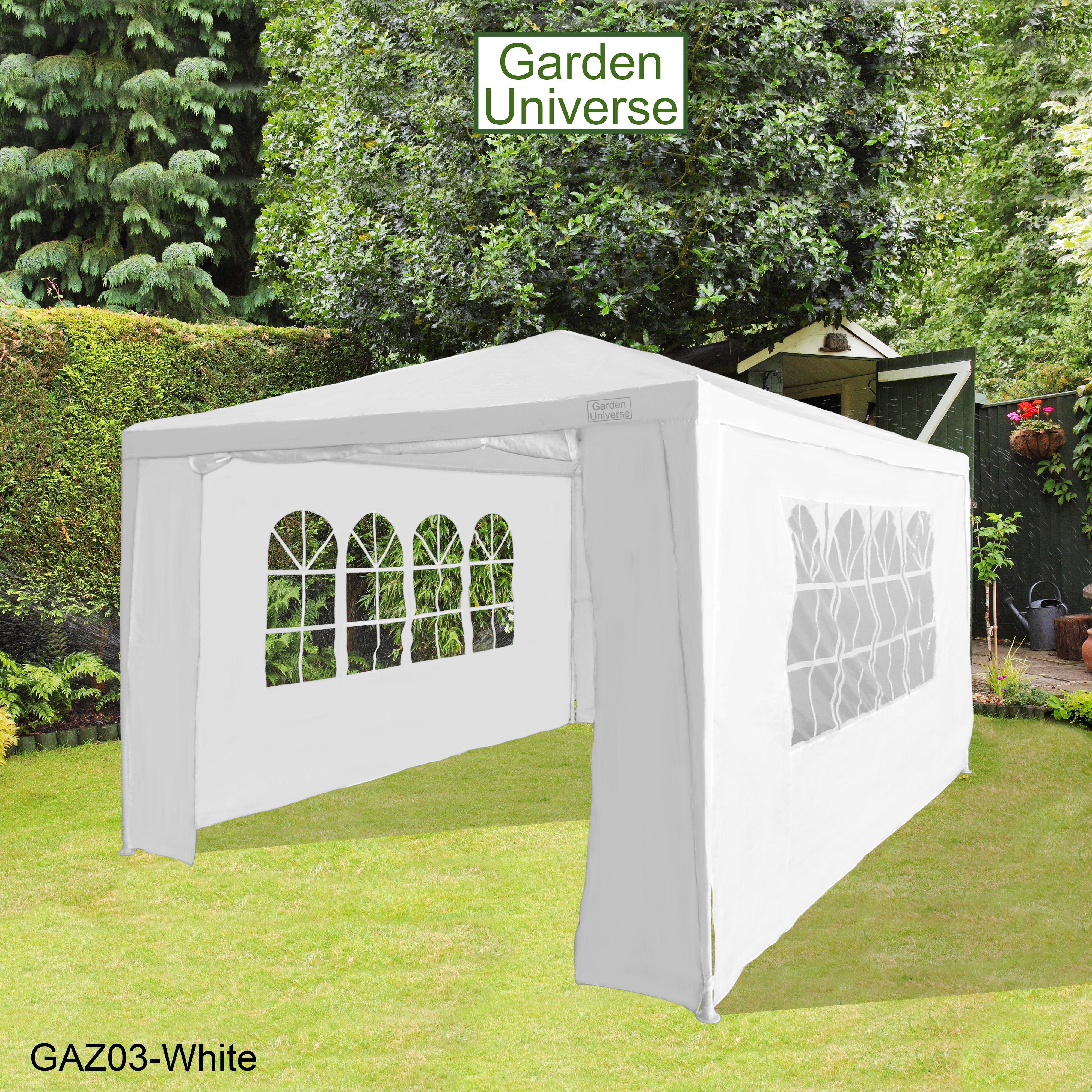 Gazebo 3m x 4m with Four Side Walls Steel Frame in White - GAZ03-White