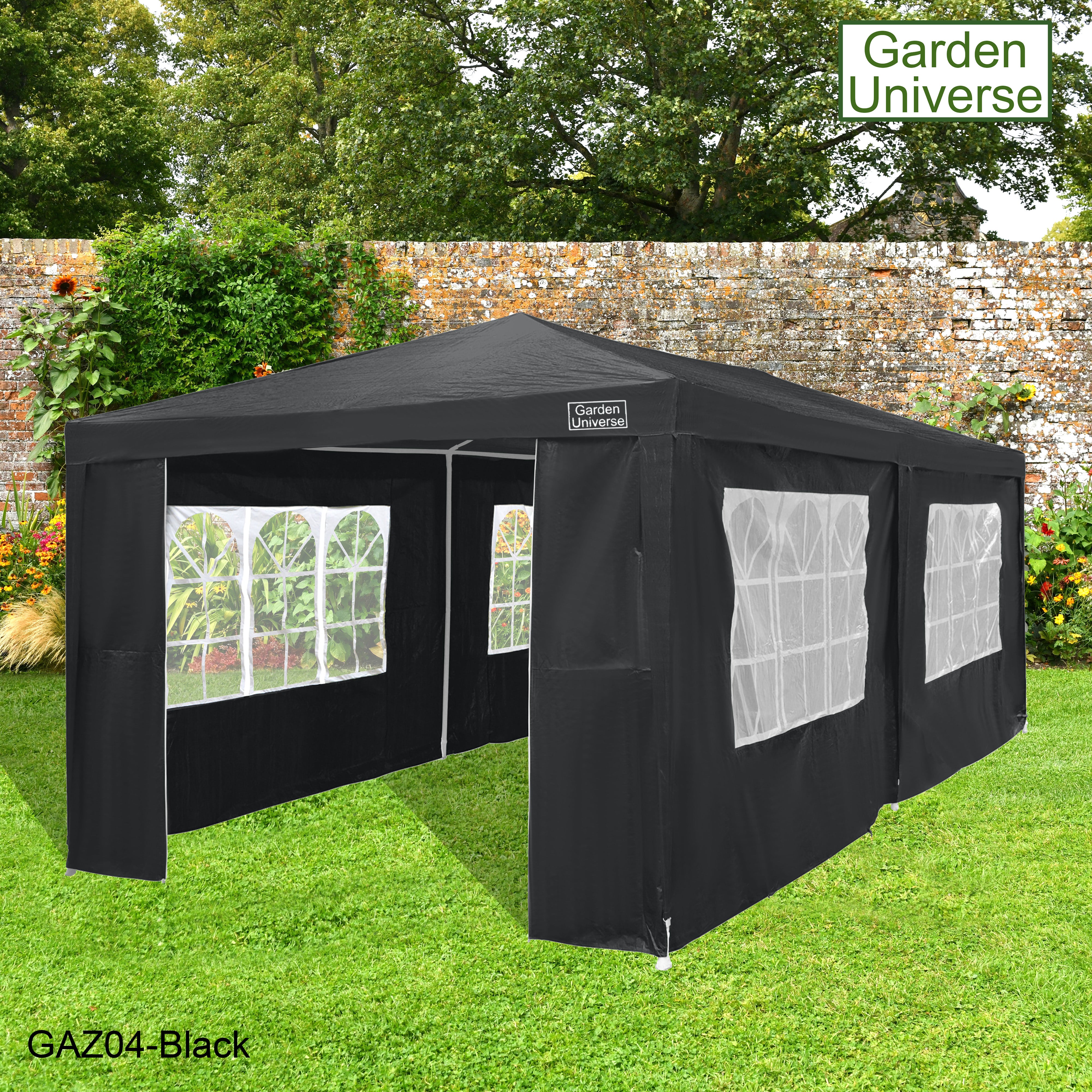 Gazebo 3m x 6m Party Tent with Four Walls Steel Frame XL Marquee - GAZ04-Black