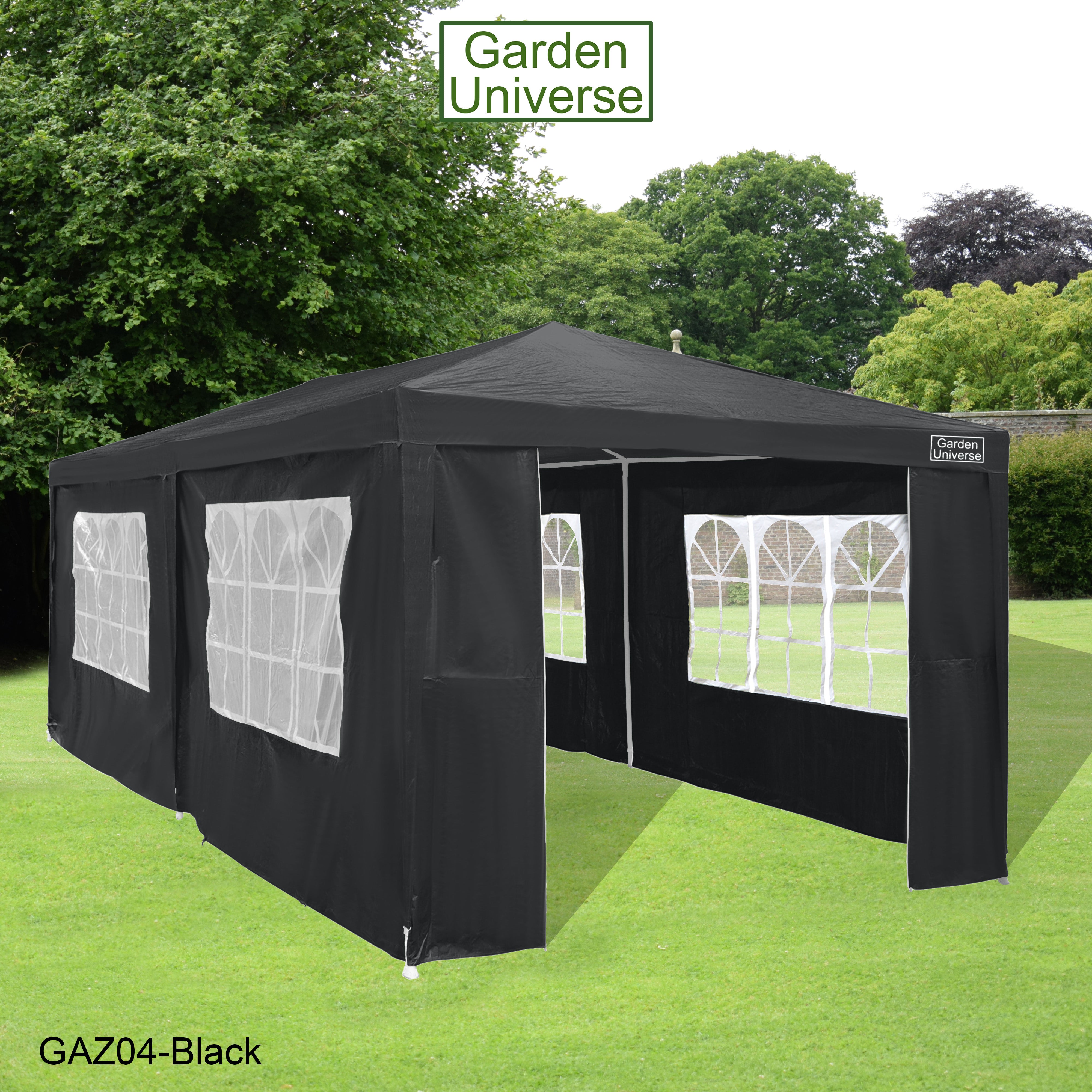 Gazebo 3m x 6m Party Tent with Four Walls Steel Frame XL Marquee - GAZ04-Black
