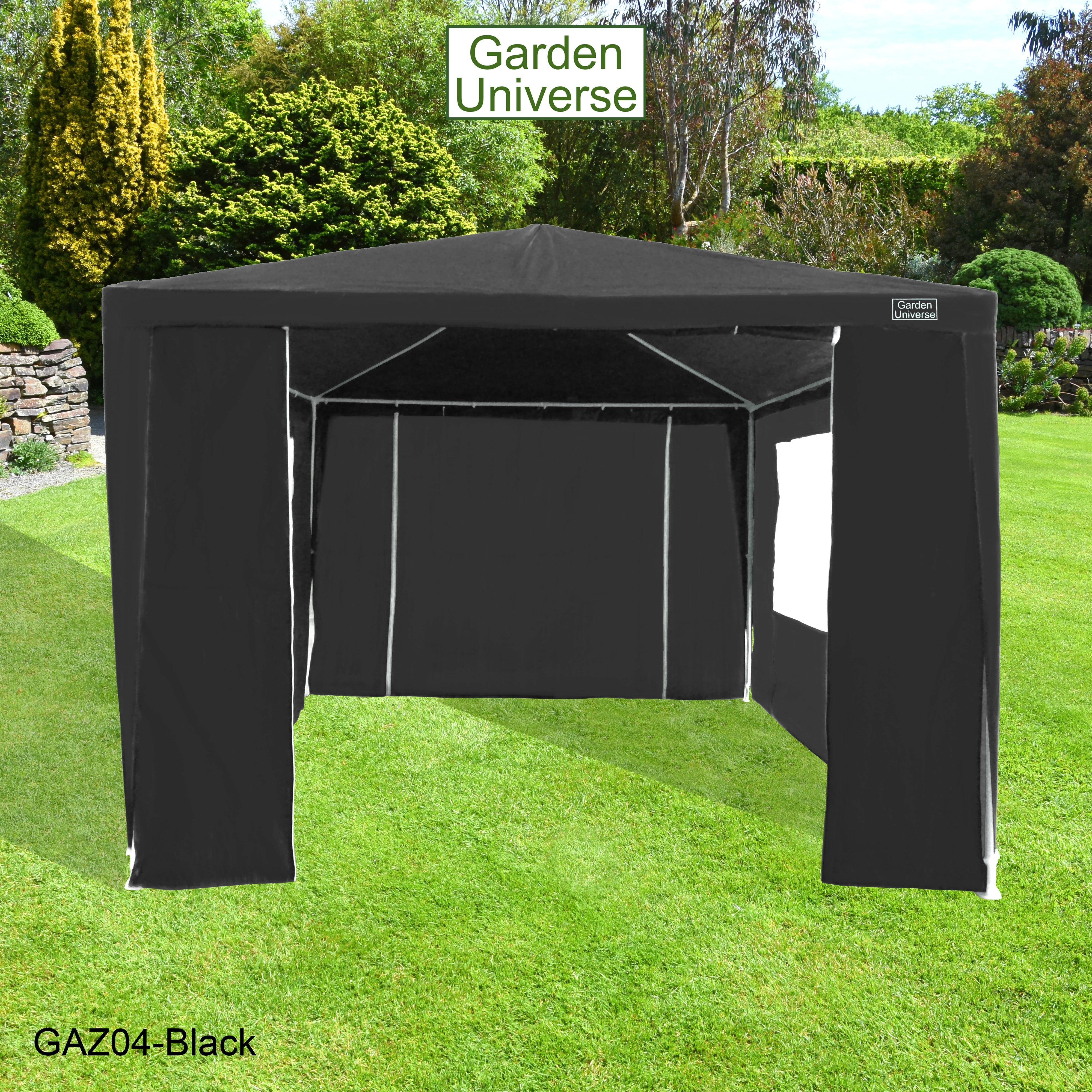 Gazebo 3m x 6m Party Tent with Four Walls Steel Frame XL Marquee - GAZ04-Black