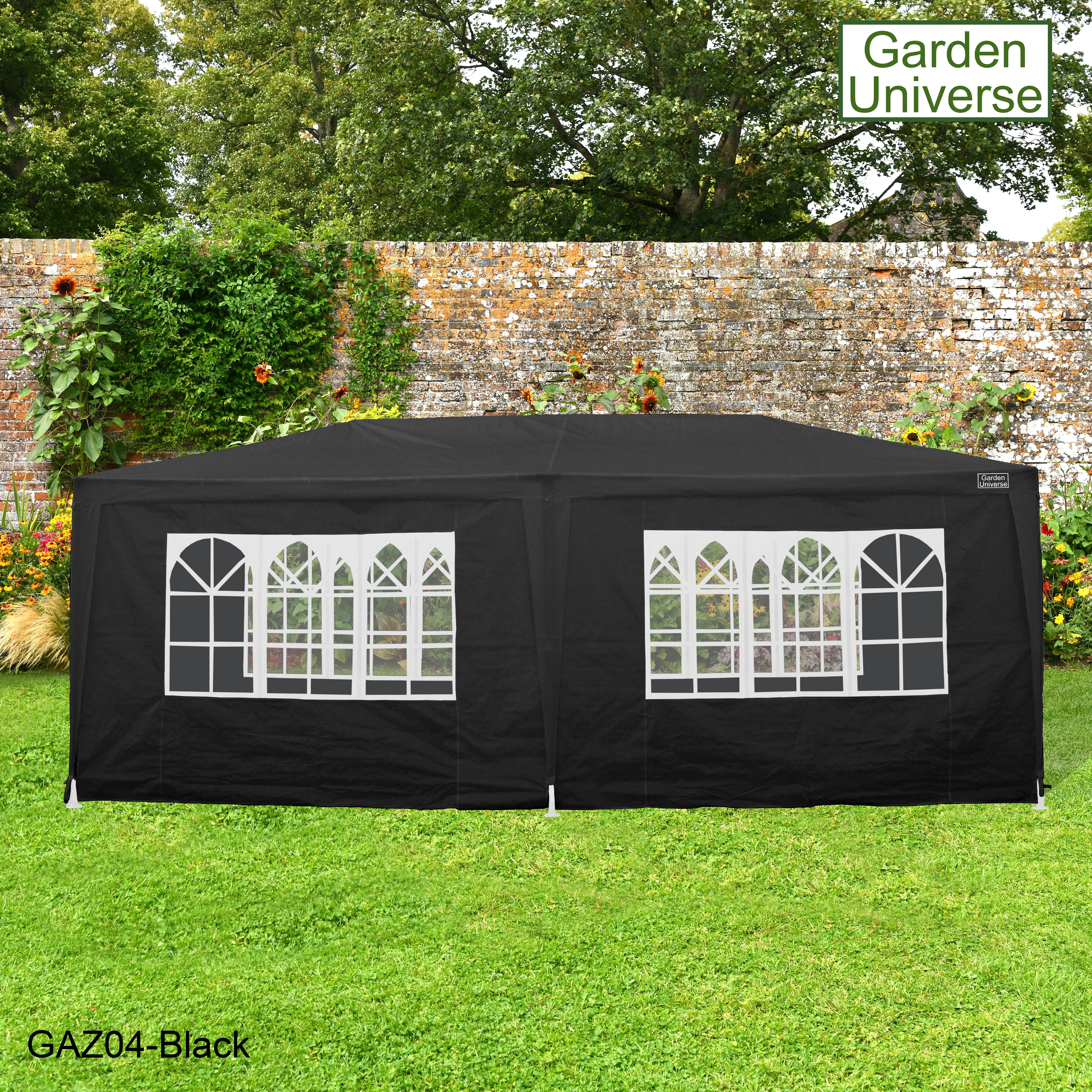 Gazebo 3m x 6m Party Tent with Four Walls Steel Frame XL Marquee - GAZ04-Black