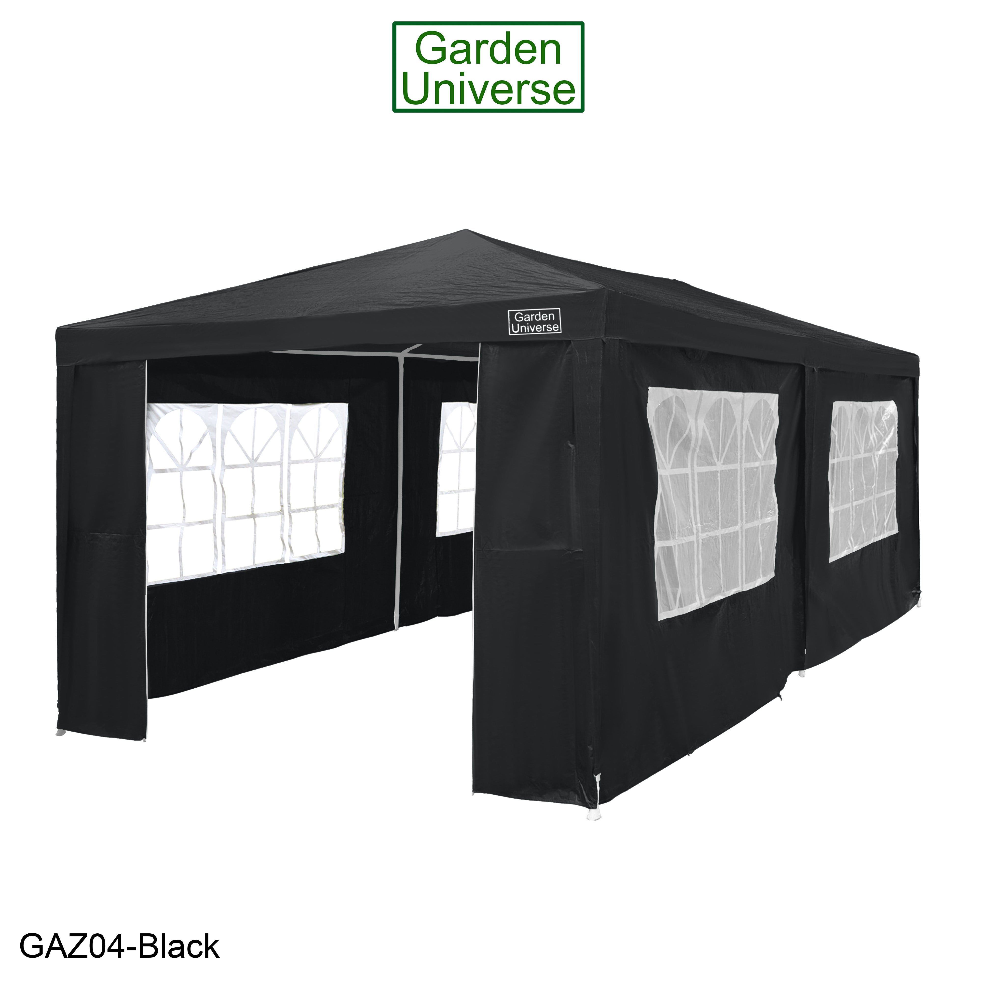 Gazebo 3m x 6m Party Tent with Four Walls Steel Frame XL Marquee - GAZ04-Black