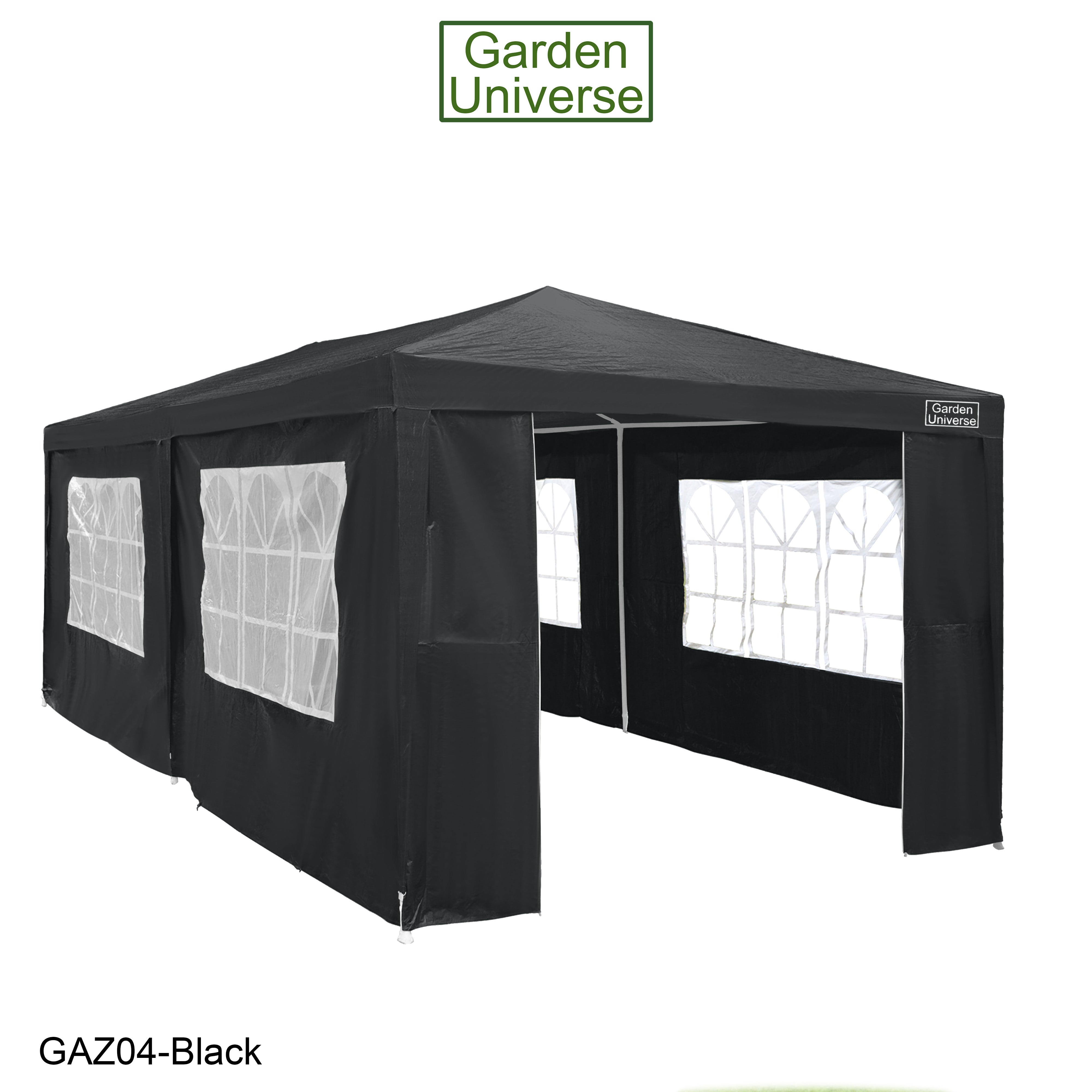 Gazebo 3m x 6m Party Tent with Four Walls Steel Frame XL Marquee - GAZ04-Black