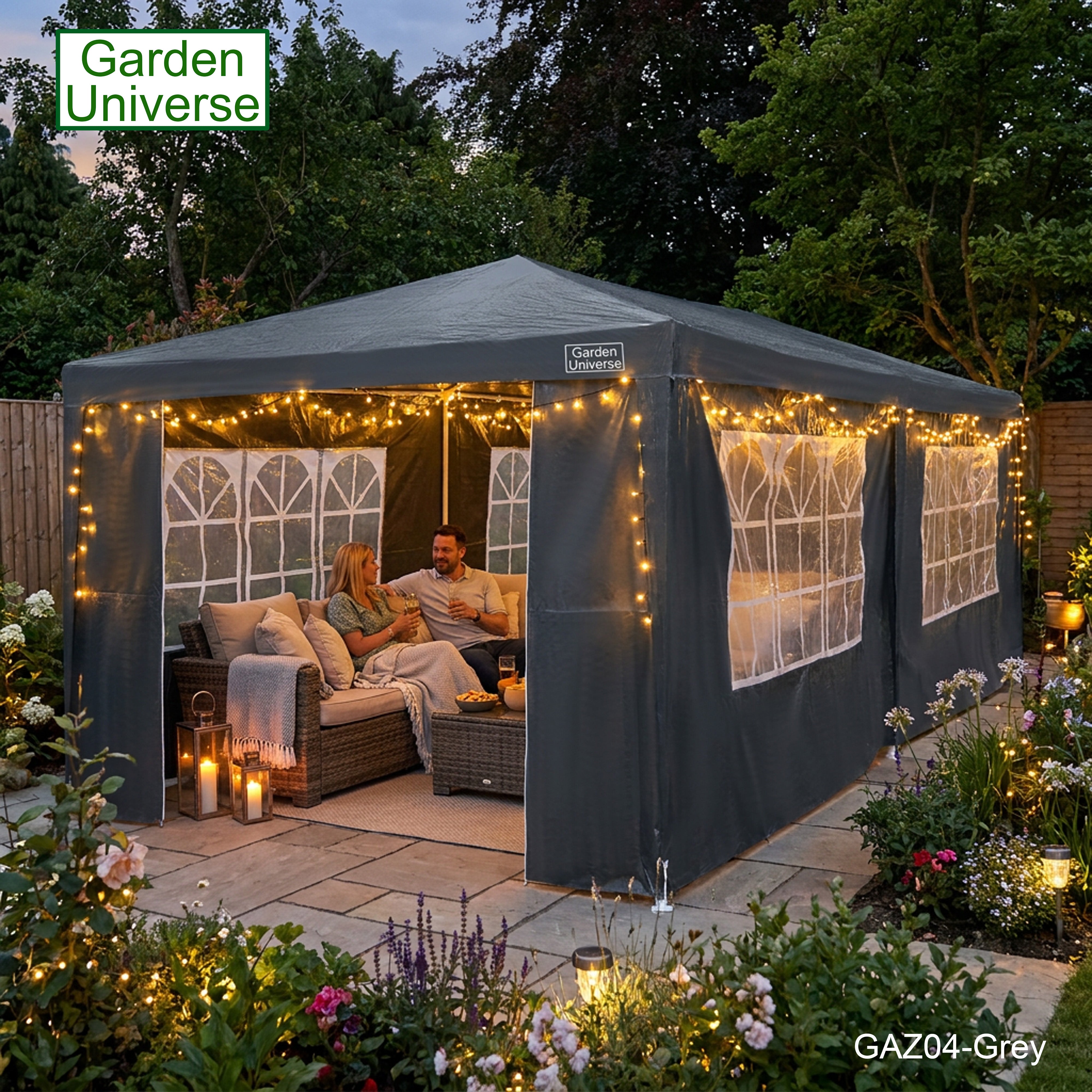 Gazebo 3m x 6m Party Tent with Four Walls Steel Frame XL Marquee - GAZ04-Grey