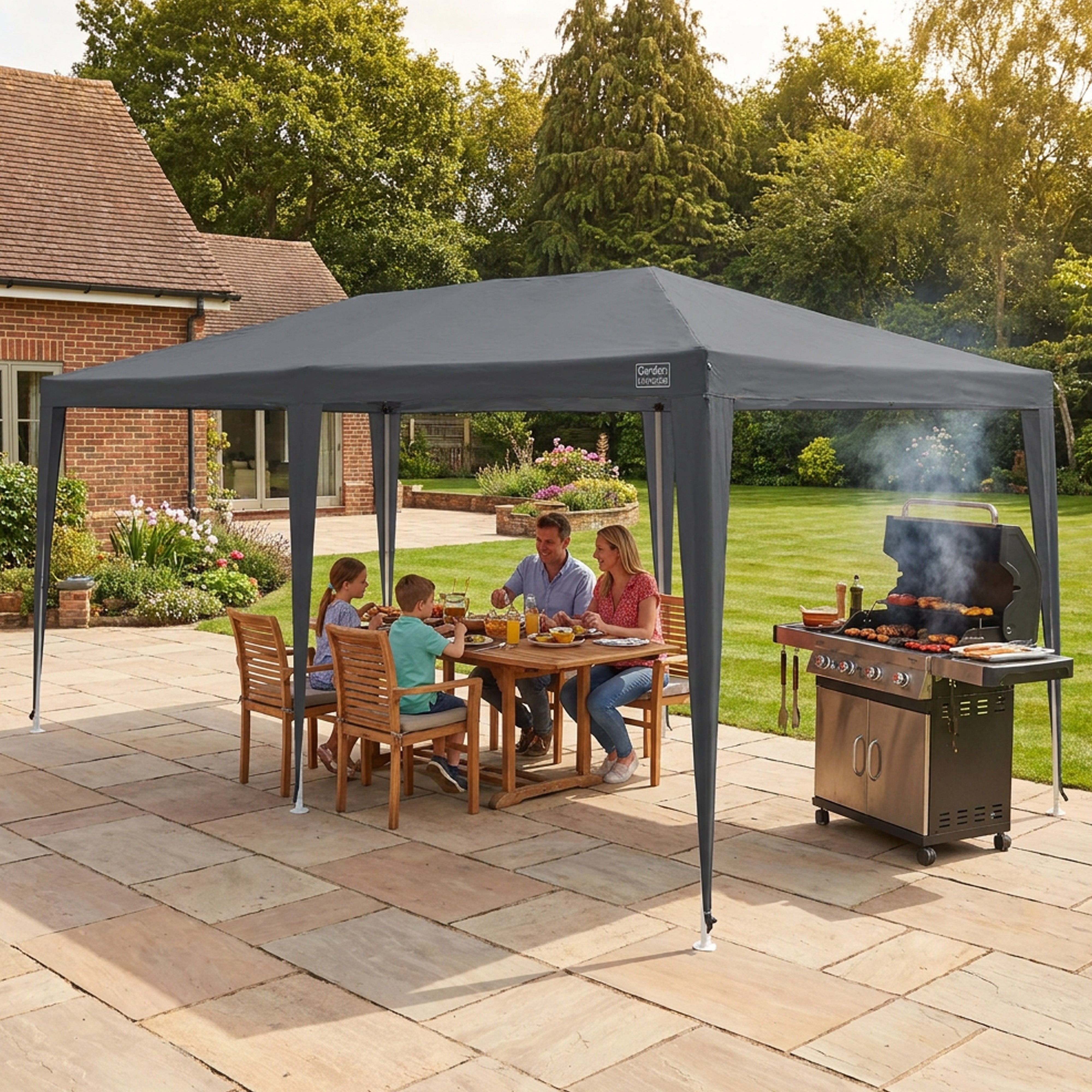Gazebo 3m x 6m Party Tent with Four Walls Steel Frame XL Marquee - GAZ04-Grey