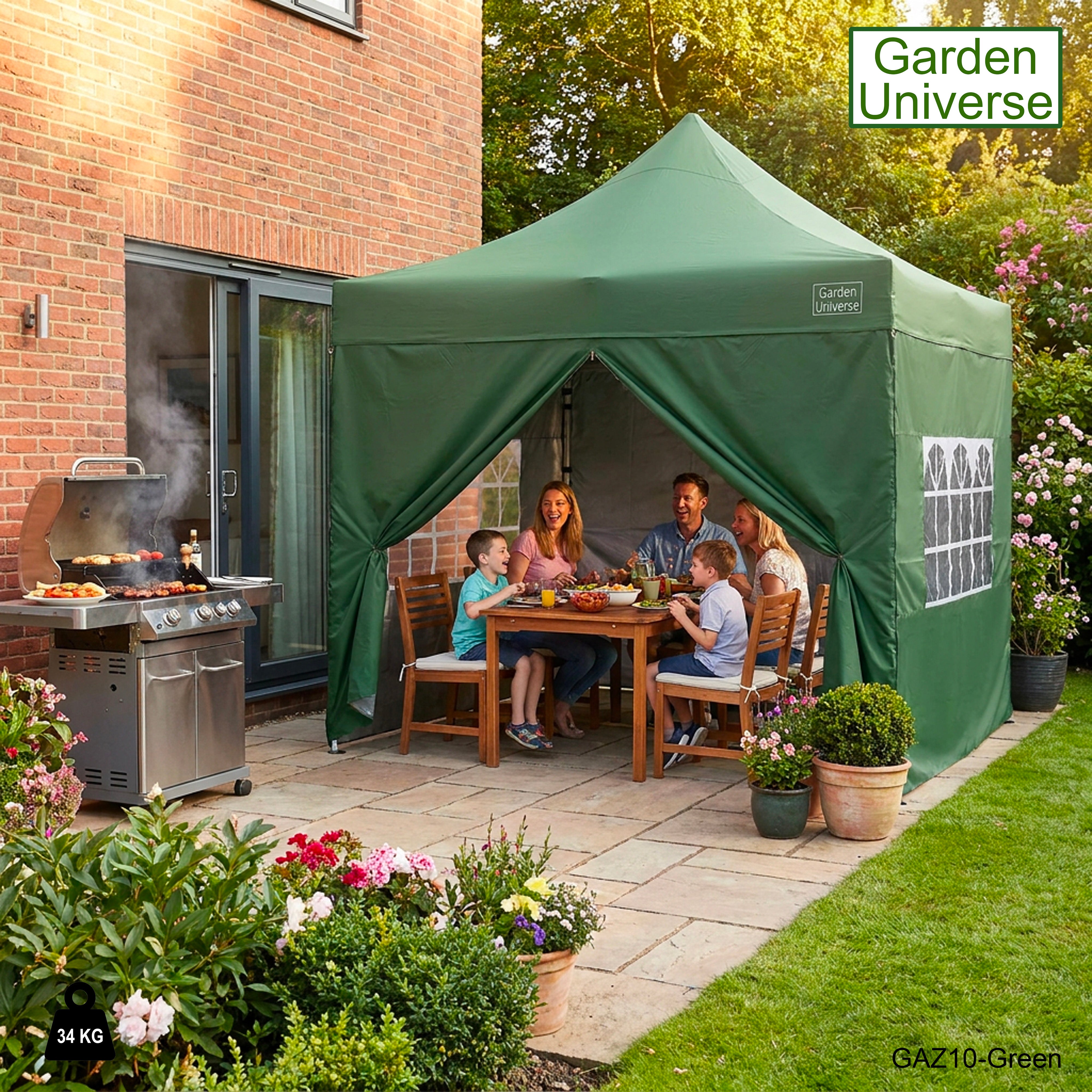 Gazebo 3m x 3m Commercial Grade Pop Up in Green with Heavy Duty Frame And Cover GAZ10-Green