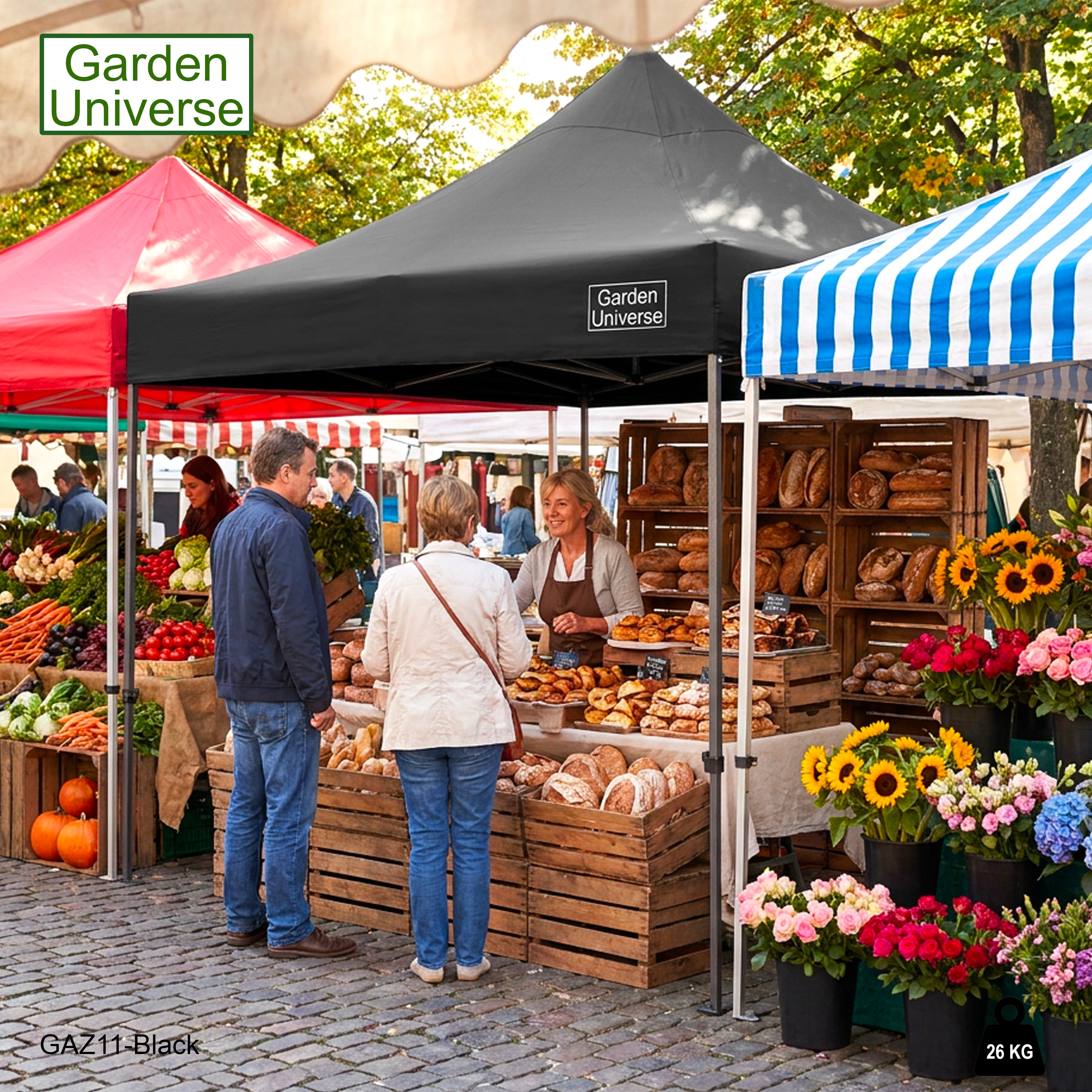 Gazebo 3m x 3m Commercial Grade Pop Up in Black with Heavy Duty Frame GAZ11-Black