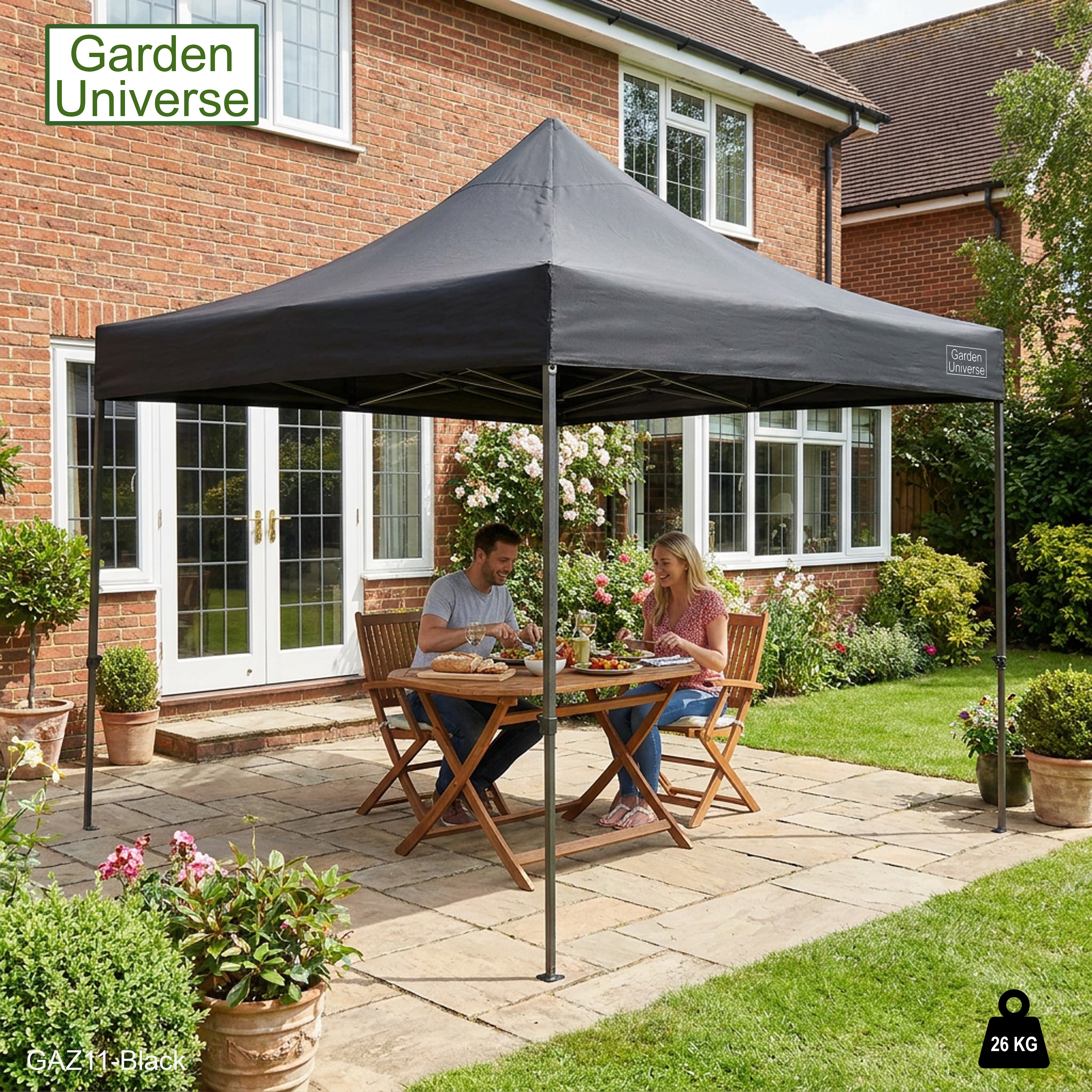 Gazebo 3m x 3m Commercial Grade Pop Up in Black with Heavy Duty Frame GAZ11-Black
