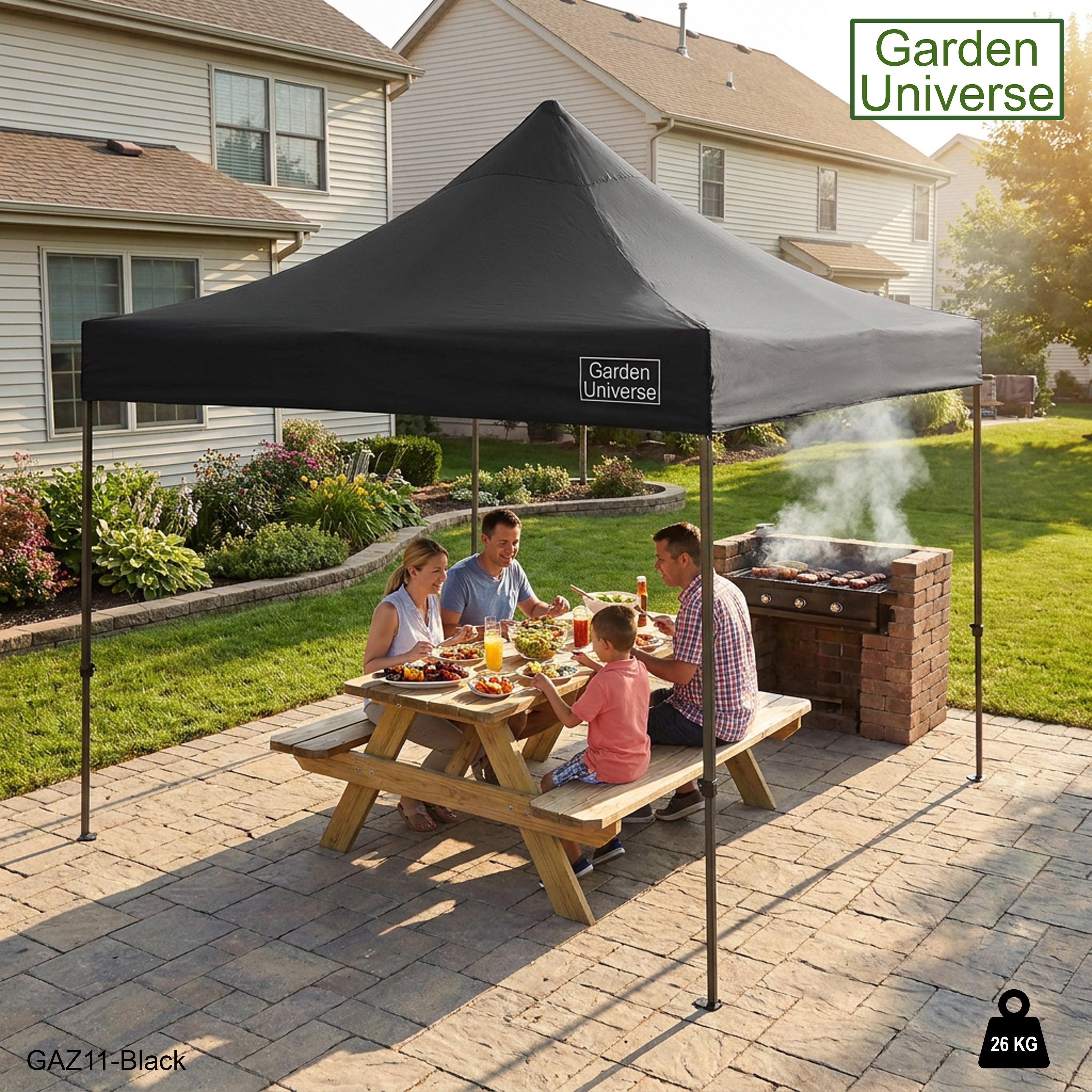Gazebo 3m x 3m Commercial Grade Pop Up in Black with Heavy Duty Frame GAZ11-Black
