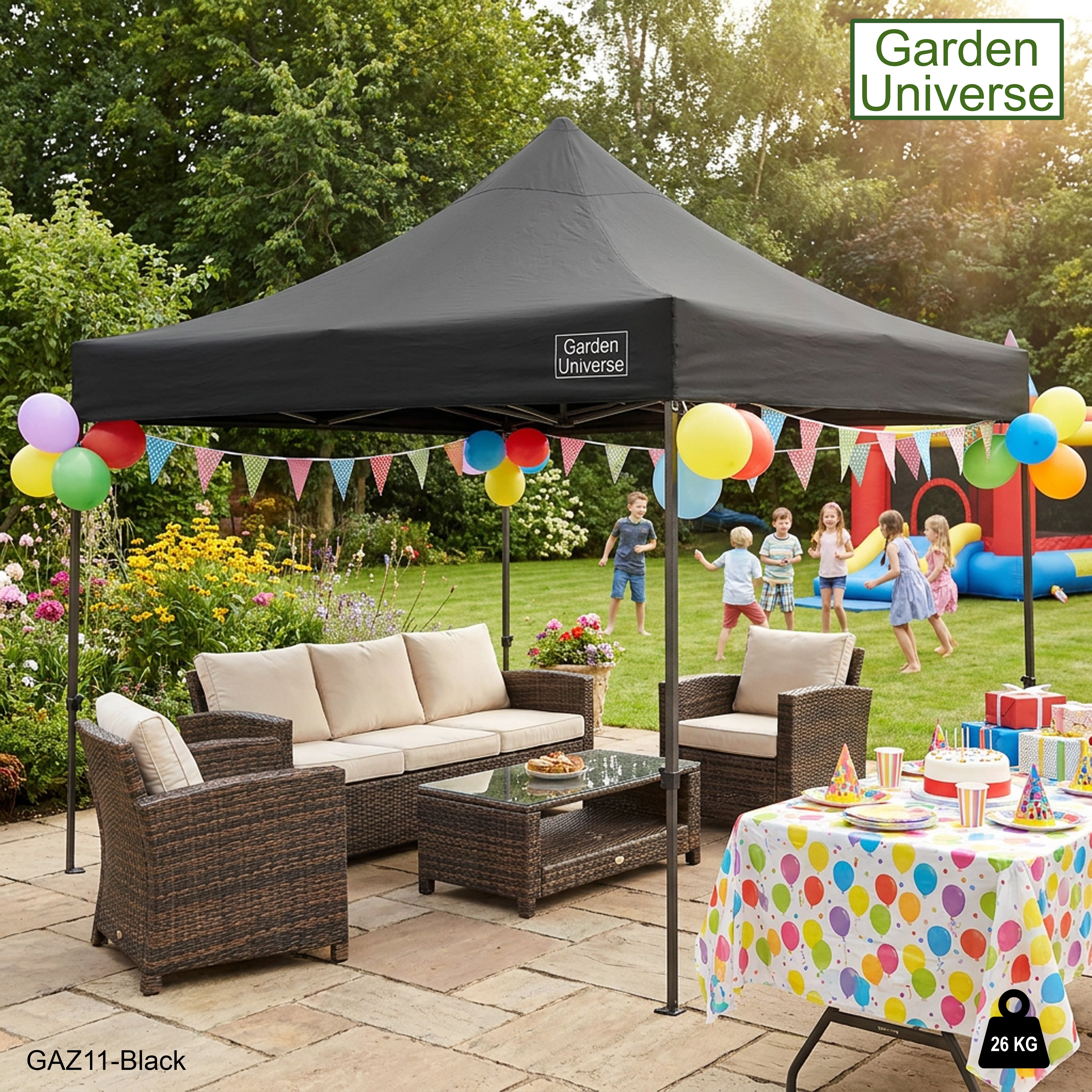 Gazebo 3m x 3m Commercial Grade Pop Up in Black with Heavy Duty Frame GAZ11-Black