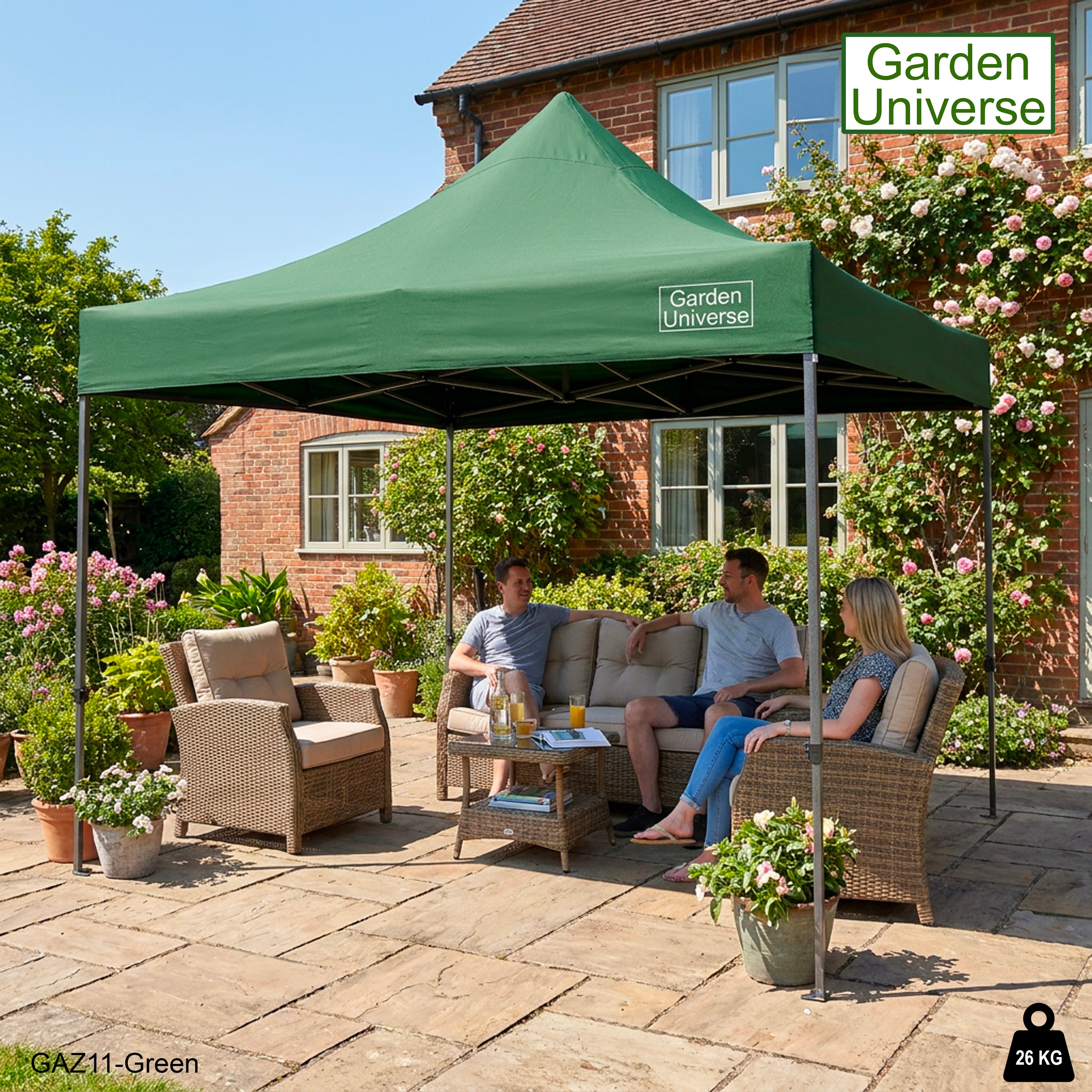 Gazebo 3m x 3m Commercial Grade Pop Up in Green with Heavy Duty Frame GAZ11-Green