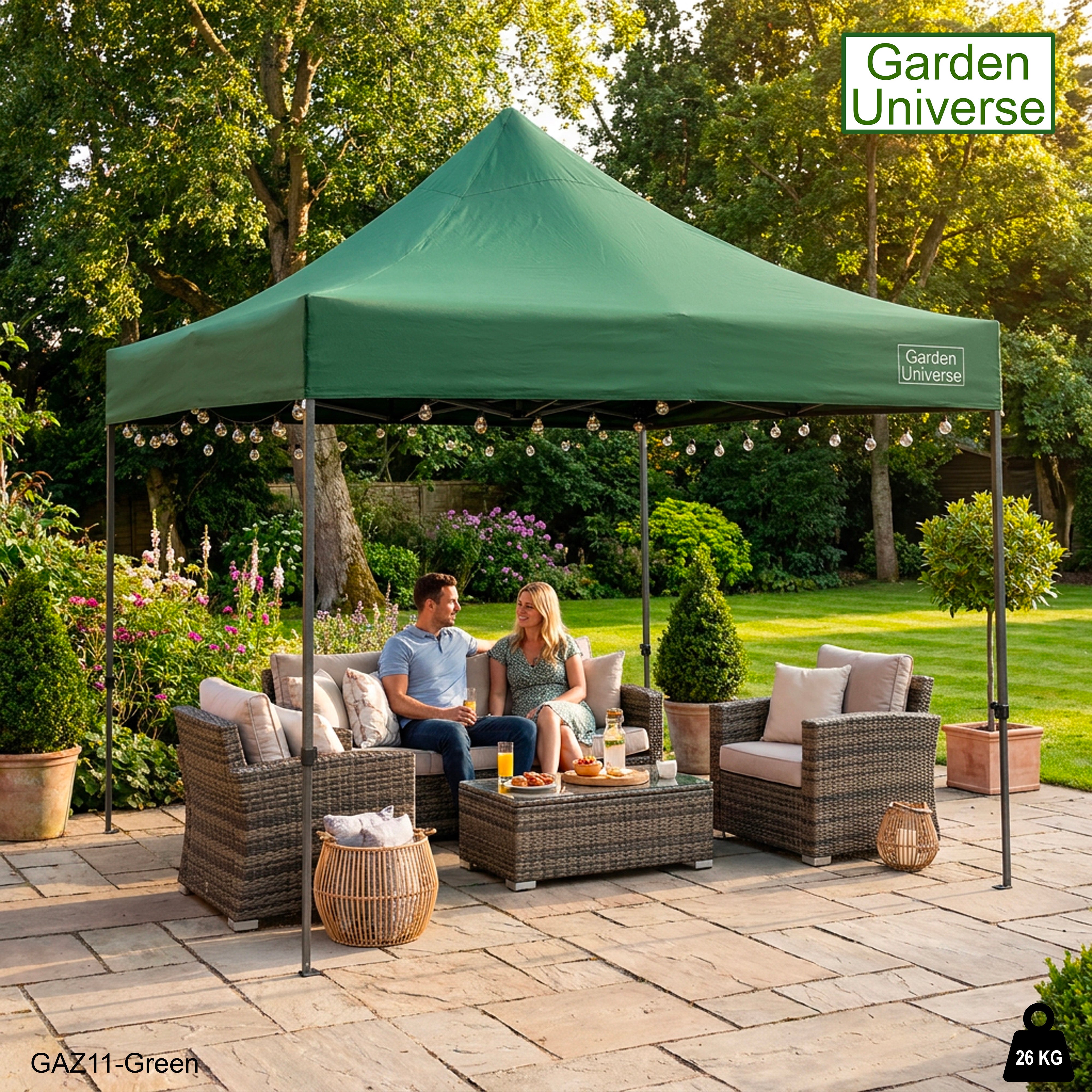 Gazebo 3m x 3m Commercial Grade Pop Up in Green with Heavy Duty Frame GAZ11-Green