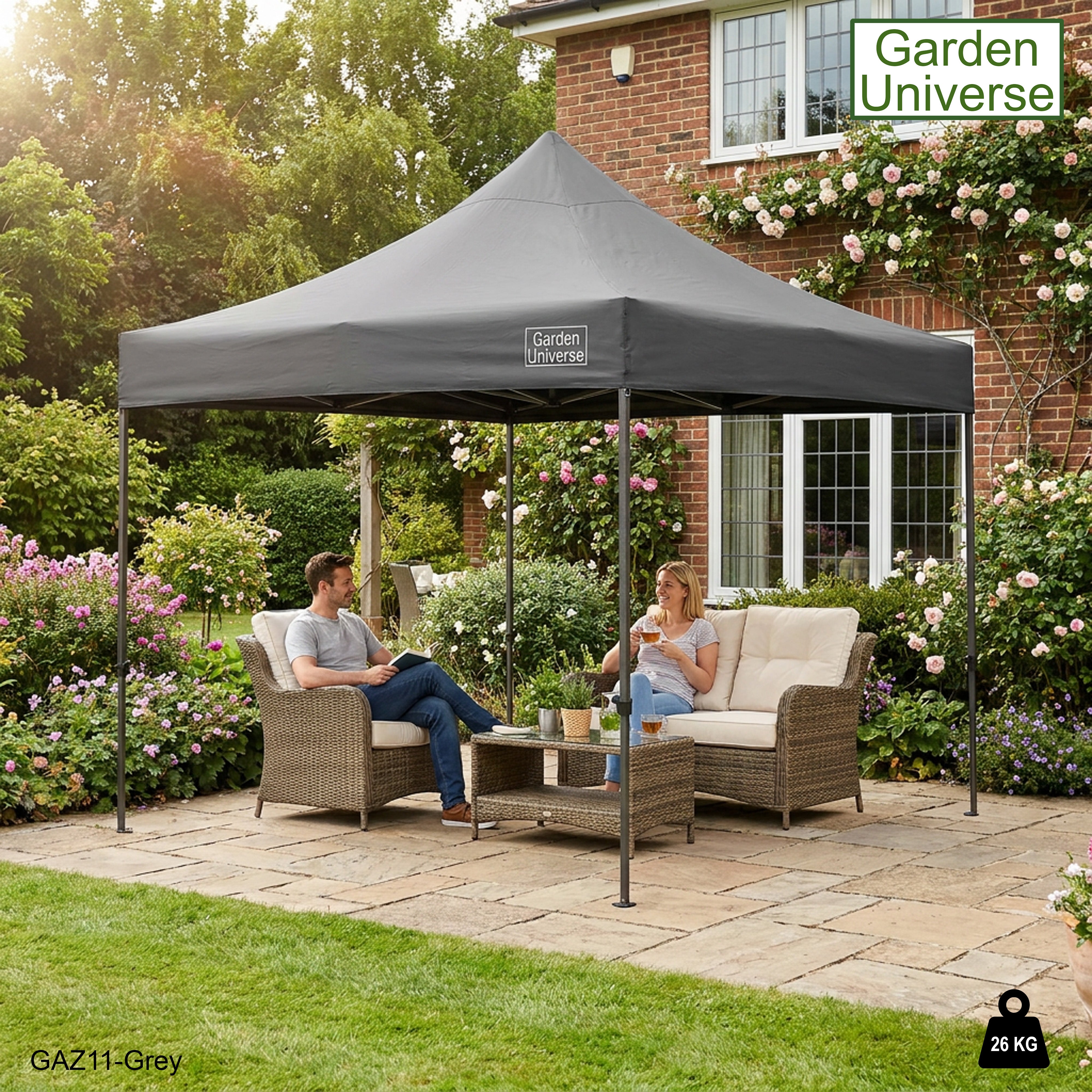 Gazebo 3m x 3m Commercial Grade Pop Up in Grey with Heavy Duty Frame GAZ11-Grey