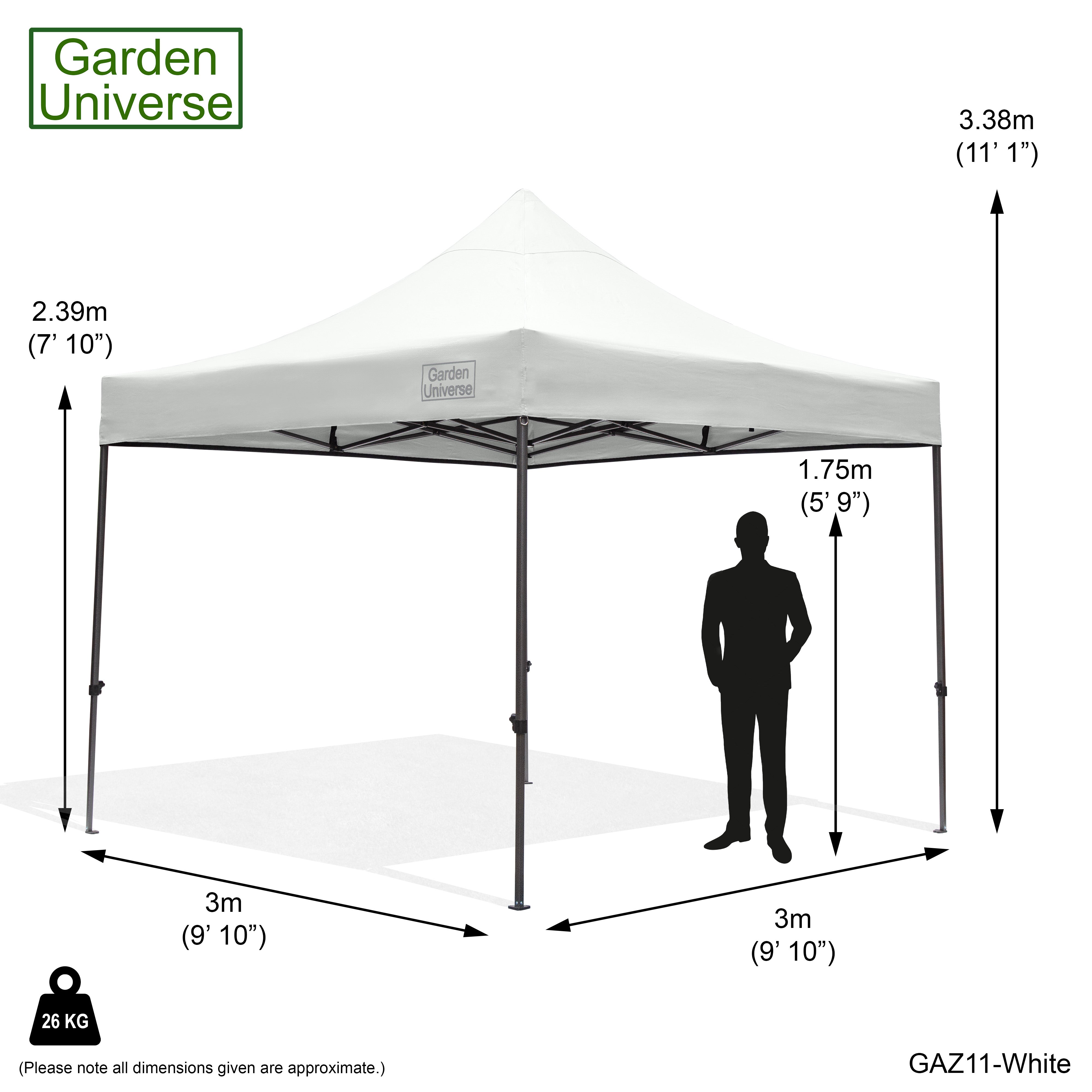 Gazebo 3m x 3m Commercial Grade Pop Up in White with Heavy Duty Frame GAZ11-White
