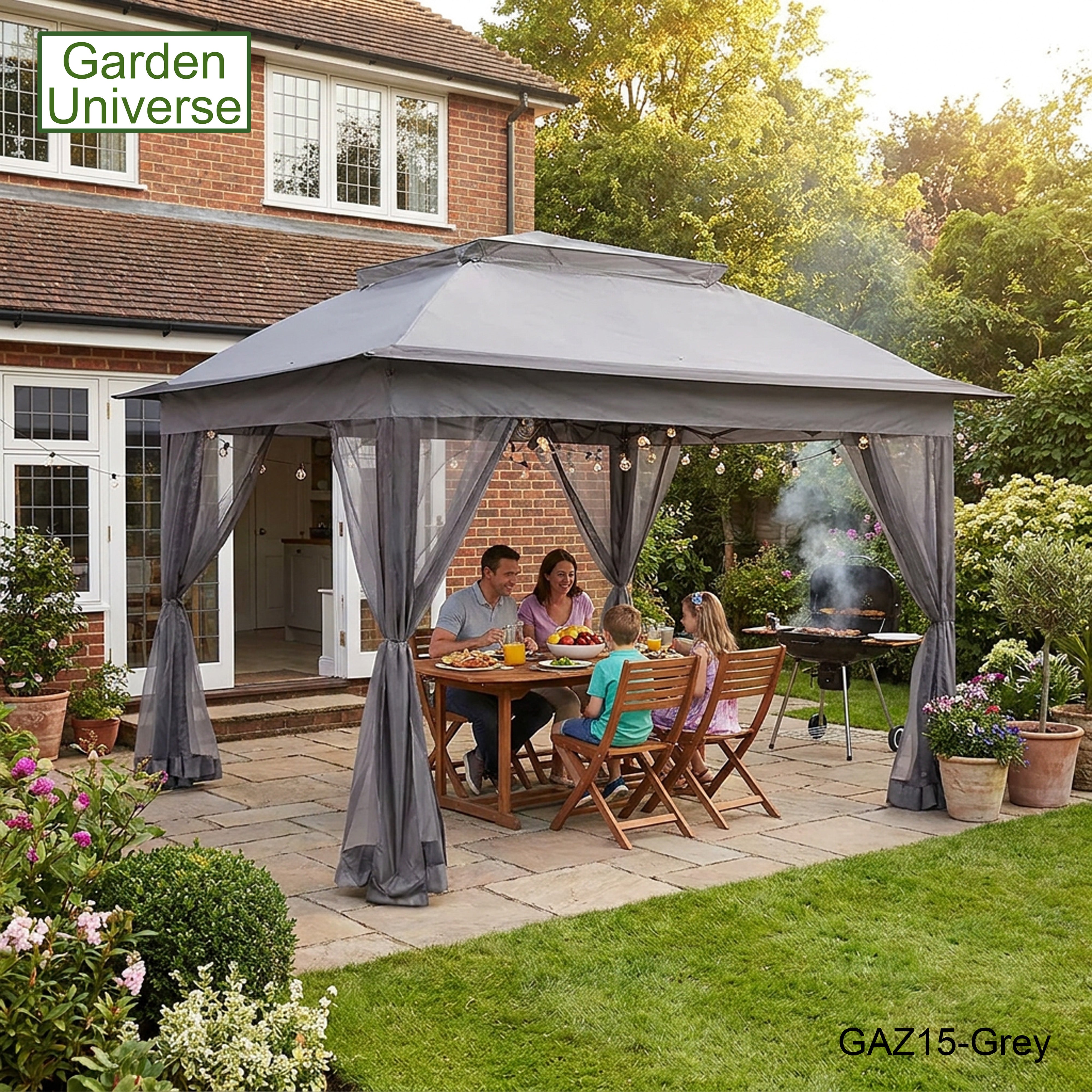 Garden Universe Gazebo with Pop-Up Frame 3.25 x 3.25m, Party Tent, Canopy, Pergola, Grey GAZ15-Grey