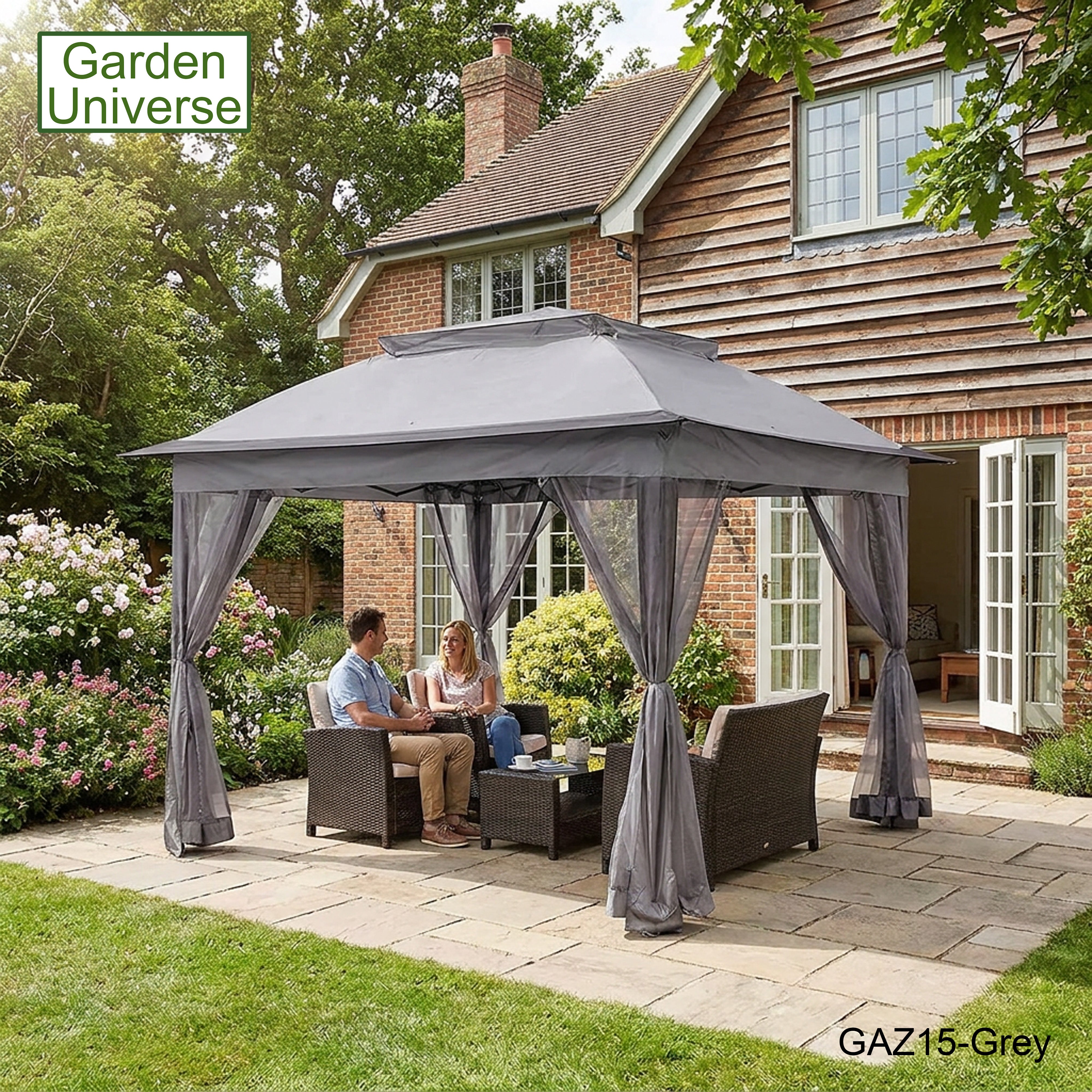 Garden Universe Gazebo with Pop-Up Frame 3.25 x 3.25m, Party Tent, Canopy, Pergola, Grey GAZ15-Grey