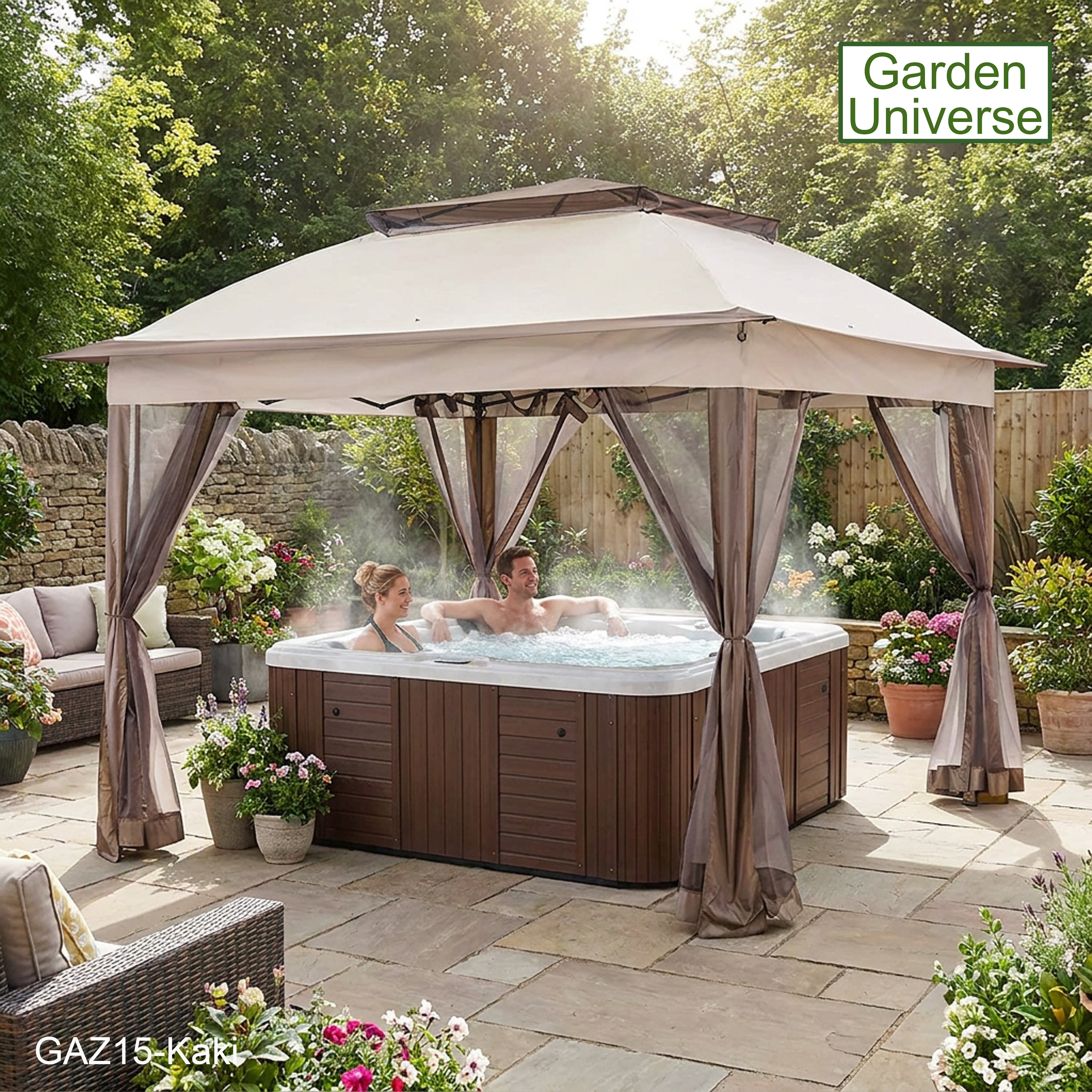 Garden Universe Gazebo with Pop-Up Frame 3.25 x 3.25m, Party Tent, Canopy, Pergola, Kaki GAZ15-Kaki