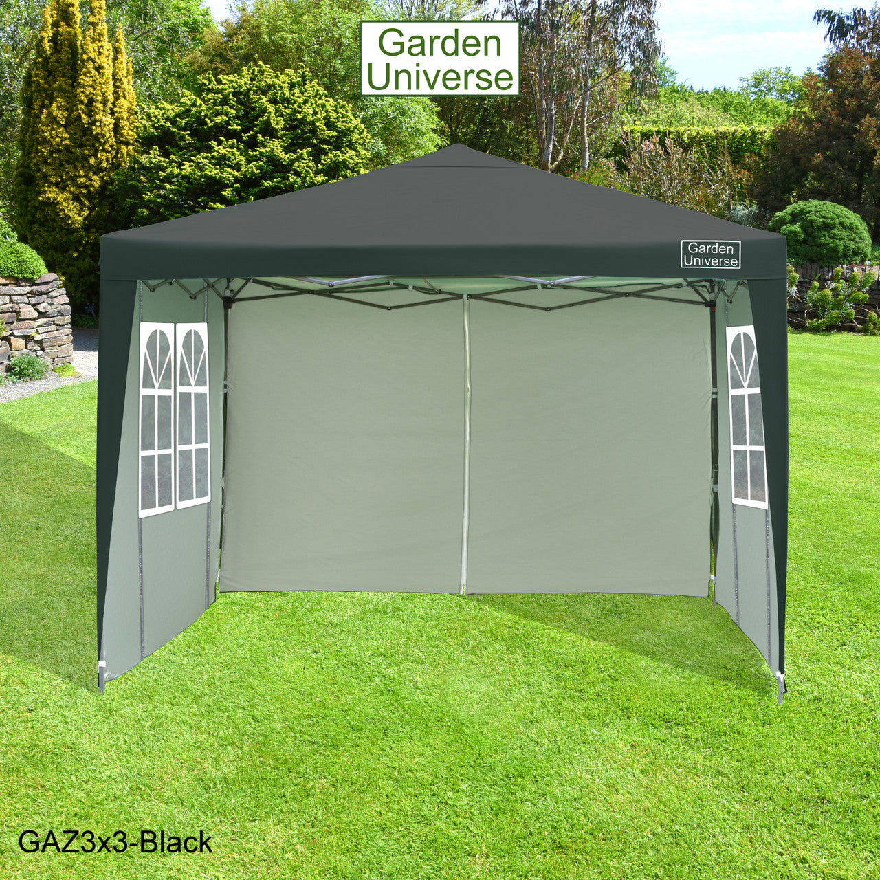 Gazebo 3m x 3m Pop Up in Black with Heavy Duty Frame GAZ3x3-Black