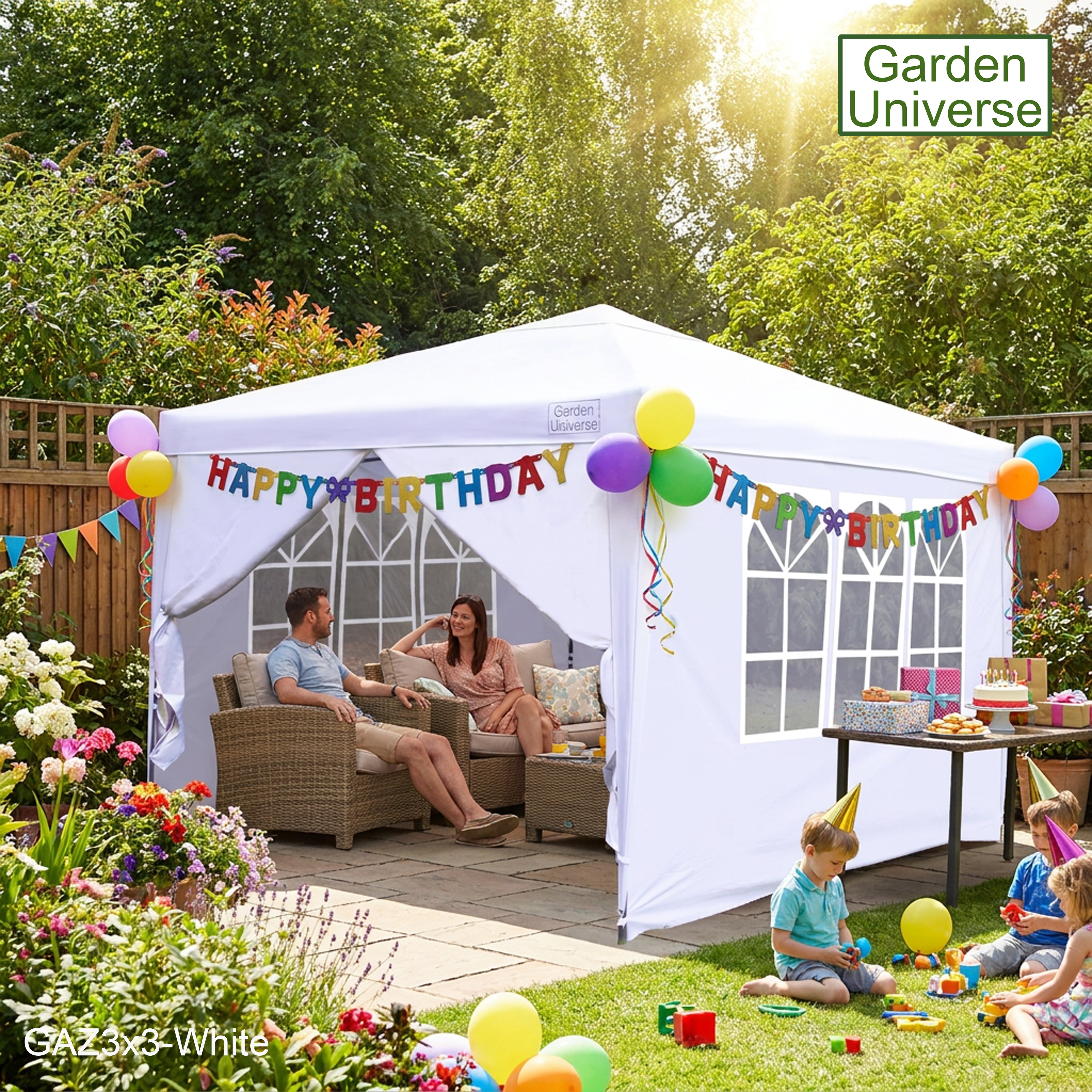 Gazebo 3m x 3m Pop Up in White with Heavy Duty Frame GAZ3x3-White