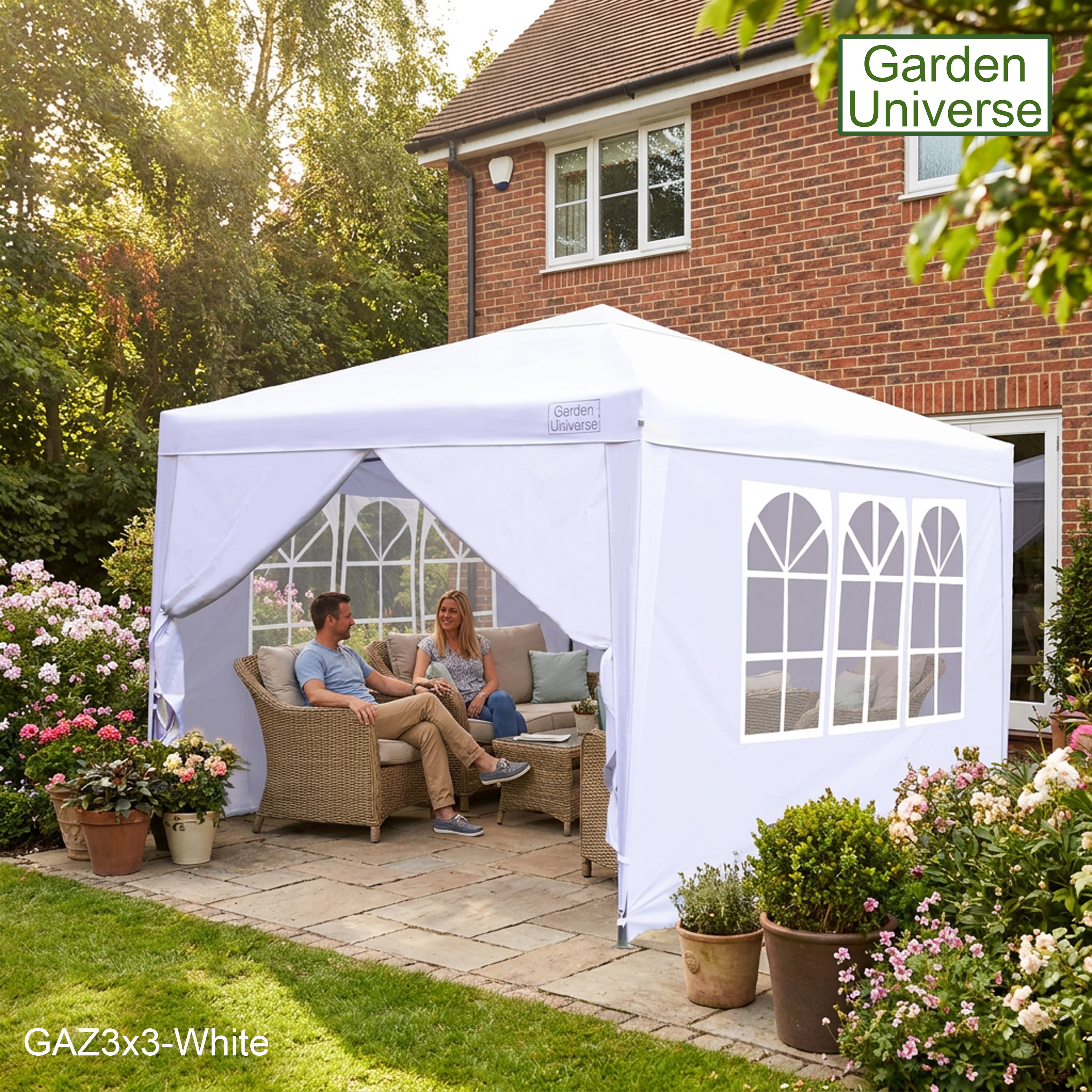 Gazebo 3m x 3m Pop Up in White with Heavy Duty Frame GAZ3x3-White
