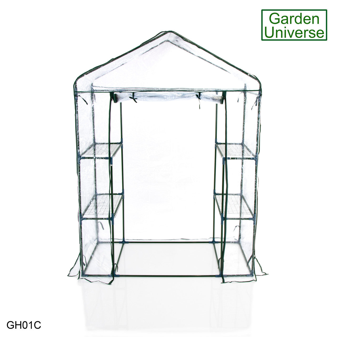 Greenhouse Walk-In Clear PVC Cover 4 Shelves 1.4m x 0.73m with Roll Up Door GH01C